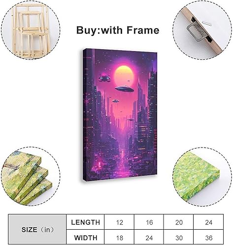 Miniatura 2 de XAHOR 80s Style Neon City Print  Retro Futurism Wall Art for Office, Studio, Dorm Decor Canvas Wall Art Print Poster For Home School Office Decor