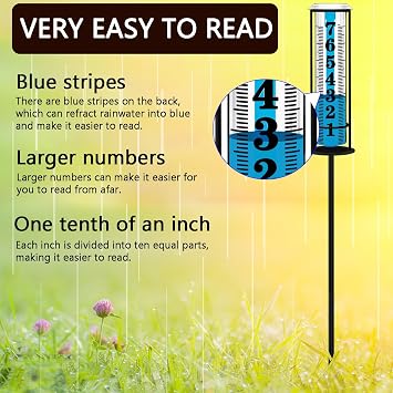 Rain Gauge Outdoor,Accurate Rain Gauges Outdoors Best Rated,Upgraded Freeze Proof Rain Measure Gauge for Yard Fence,Rain Meter with Stake,Large Font Water Gauge for Rain,Adjustable Height,Easy to Read