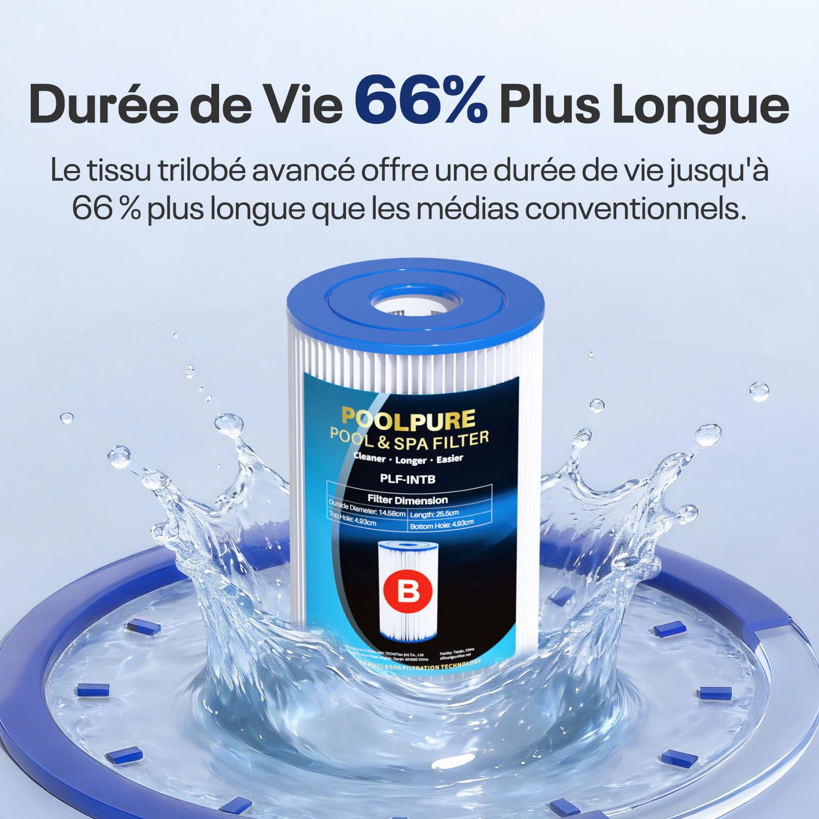POOLPURE Lot de 6 Cartouche Type IV/B, Cartouche de Filtration B pour 58095 et 29005/59905, Filtre de Piscine pour Pompe de Filtration, 14,5 x 14,5 x 25,5 cm