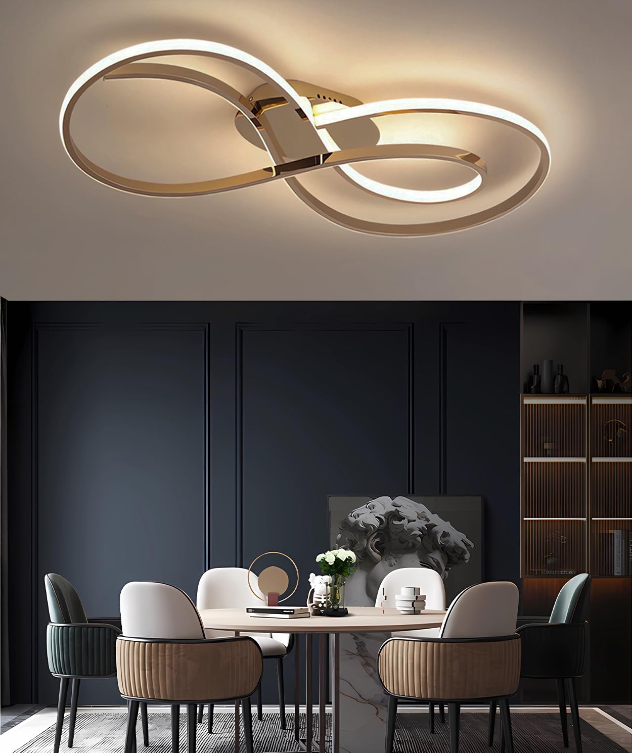 Lampa sufitowa LED 3000-6000K Ściemnialna lampa do salonu z pilotem Ściemnianie Lampa sufitowa do sypialni Nowoczesne oświetlenie sufitowe Żyrandol Oprawy oświetleniowe wewnętrzne (Złoto, L80cm)