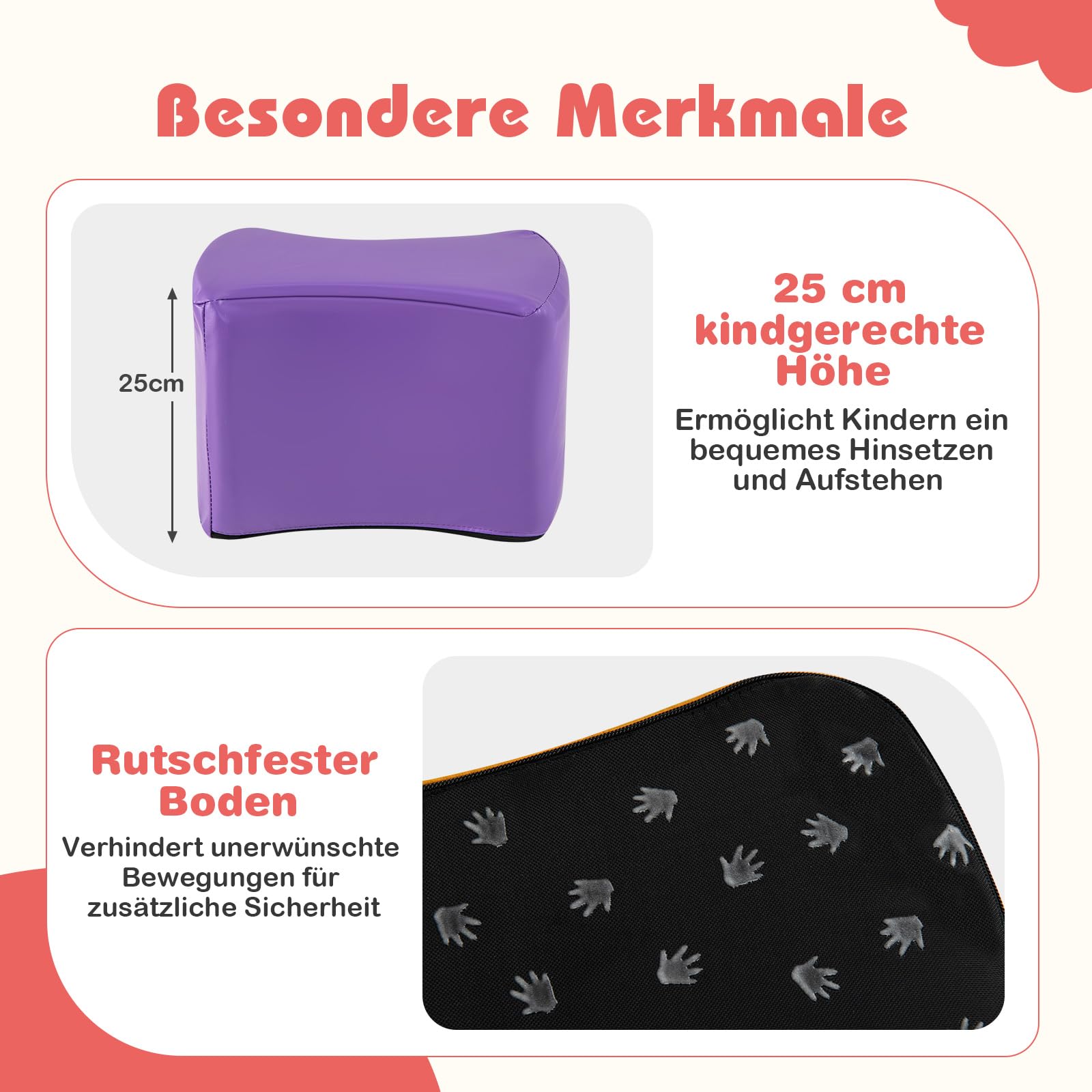 COSTWAY 6 er Set Kinderhocker, Schmetterlingshocker aus Schaumstoff mit abnehmbarem PU-Bezug, bunter Sitzhocker stapelbar, Fußhocker für Kinderzimmer, Kindergarten