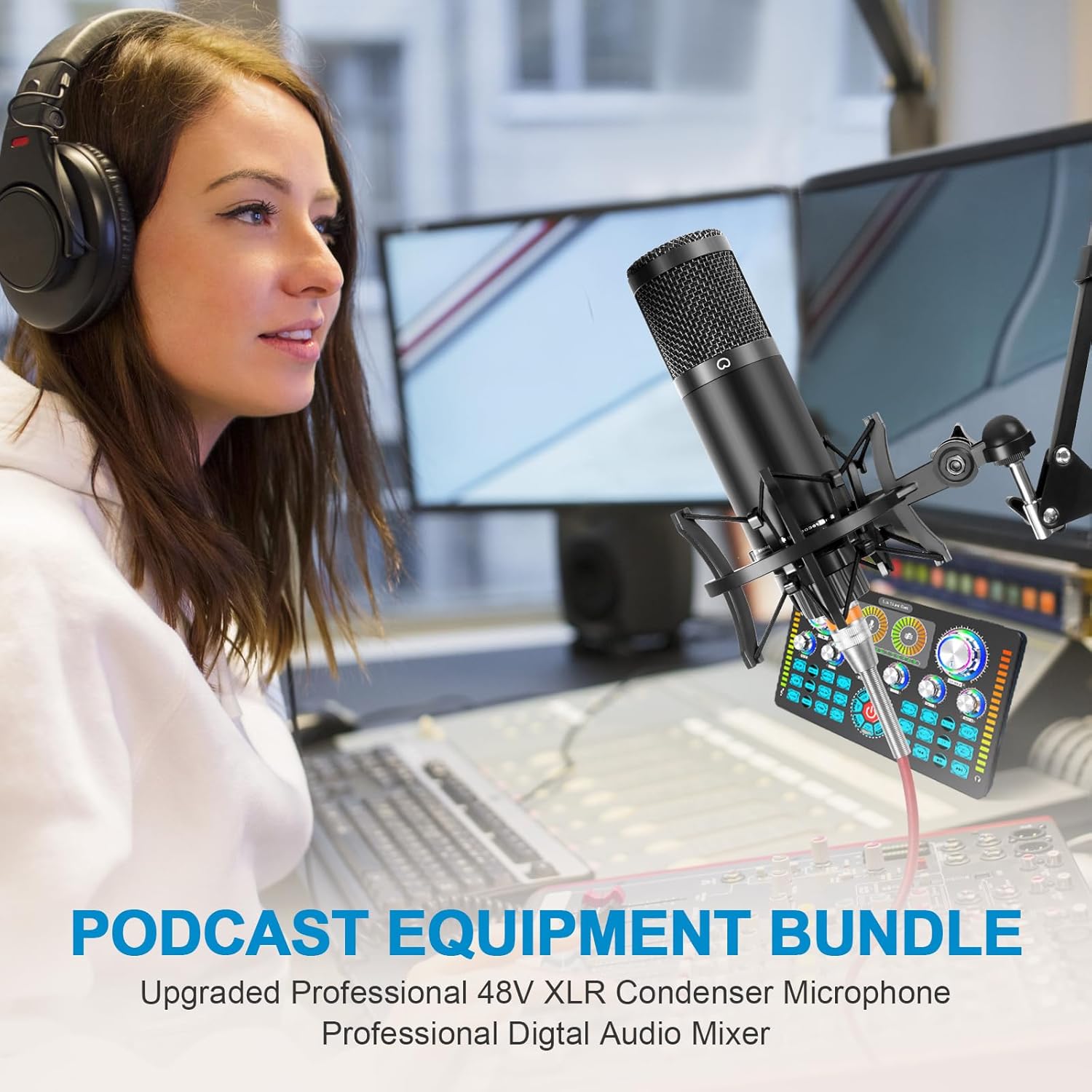 Xisono Podcast Equipment Bundle,Audio Interface and XLR Condenser Microphone, Studio Equipment with 48V Phantom Power, Bluetooth for Podcast, Streaming, Voice Over, Singing, PC, Smartphone Xisono Podcast Equipment Bundle,Audio Interface and XLR Condenser Microphone, Studio Equipment with 48V Phantom Power, Bluetooth for Podcast, Streaming, Voice Over, Singing, PC, Smartphone