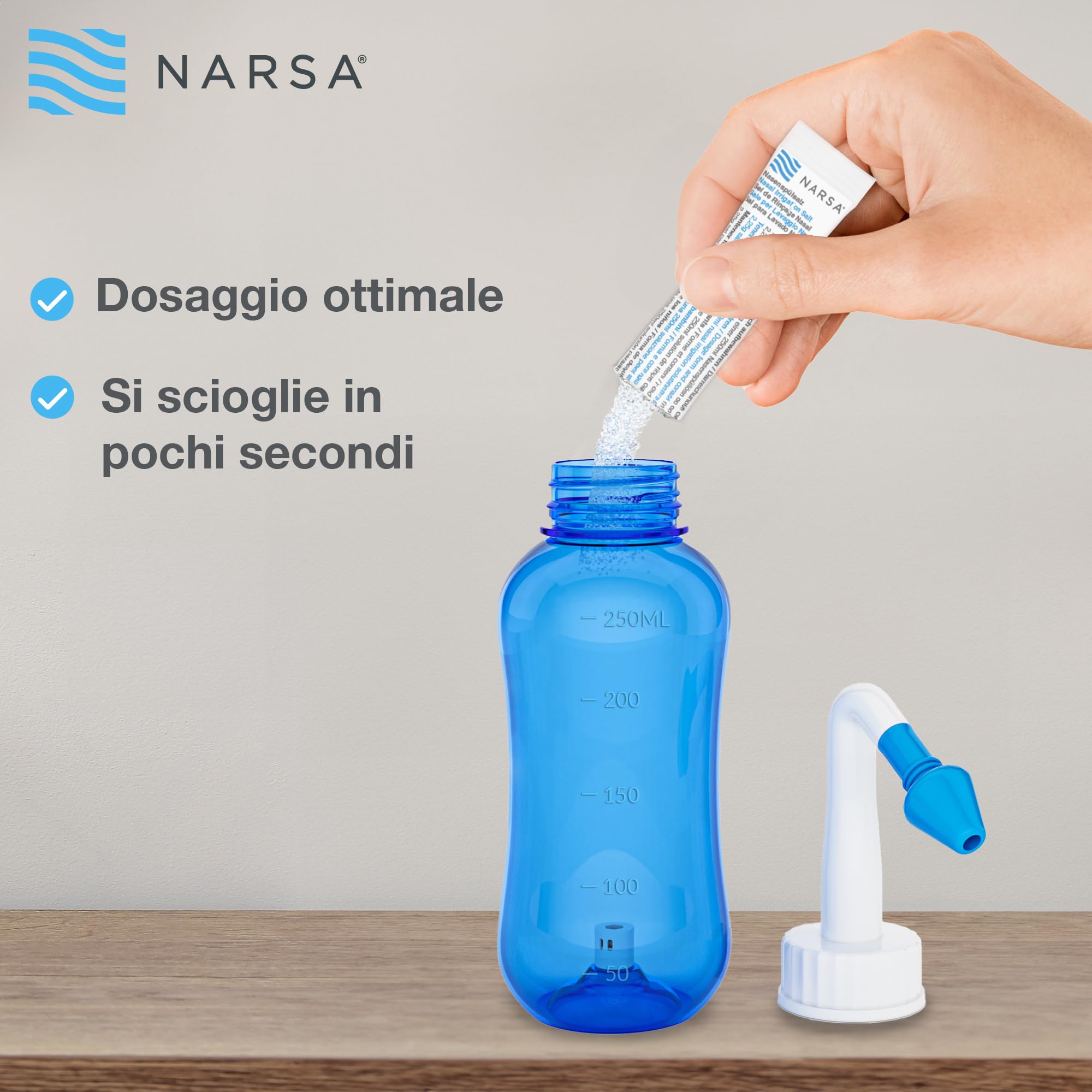 NARSA Doccia Nasale con 30 x Sale ∙ Lavaggio Nasale Adulti e Bambini ∙ Vasetto da Pulizia Nasale Premium