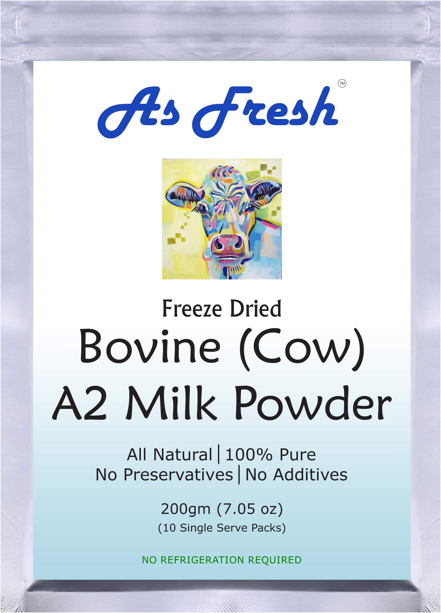 As Fresh A2 milk powder 7 oz I 10 single serve sachets I Freeze Dried I 100% Pure I Unsweetened
