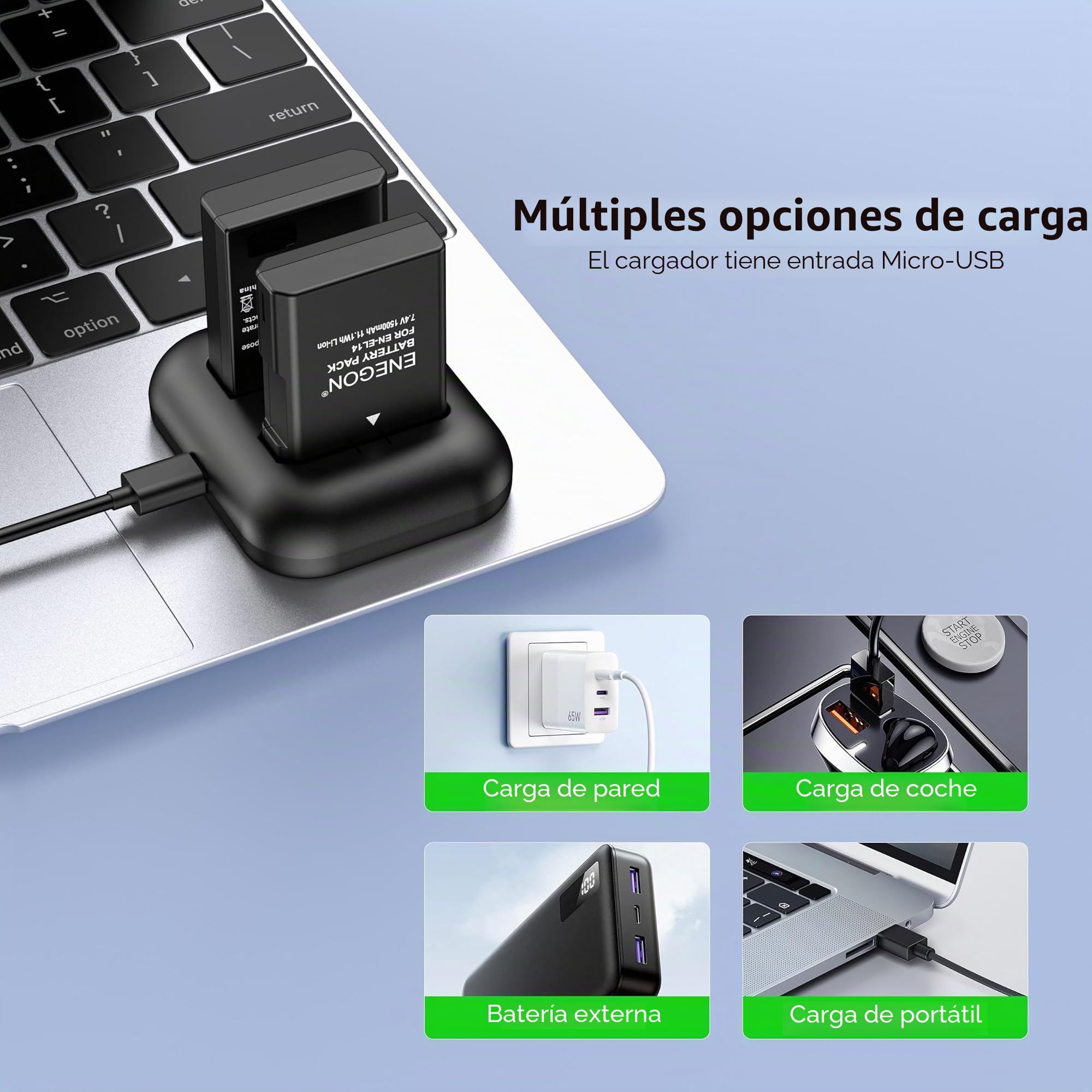ENEGON Batería de Repuesto (Paquete de 2) y Kit de Cargador rápido para Nikon EN-EL14/EN_EL14a y DSLR D3100, D3200, D3300, D3400, D3500, D5100, D5200, D5300, D5500, D5600