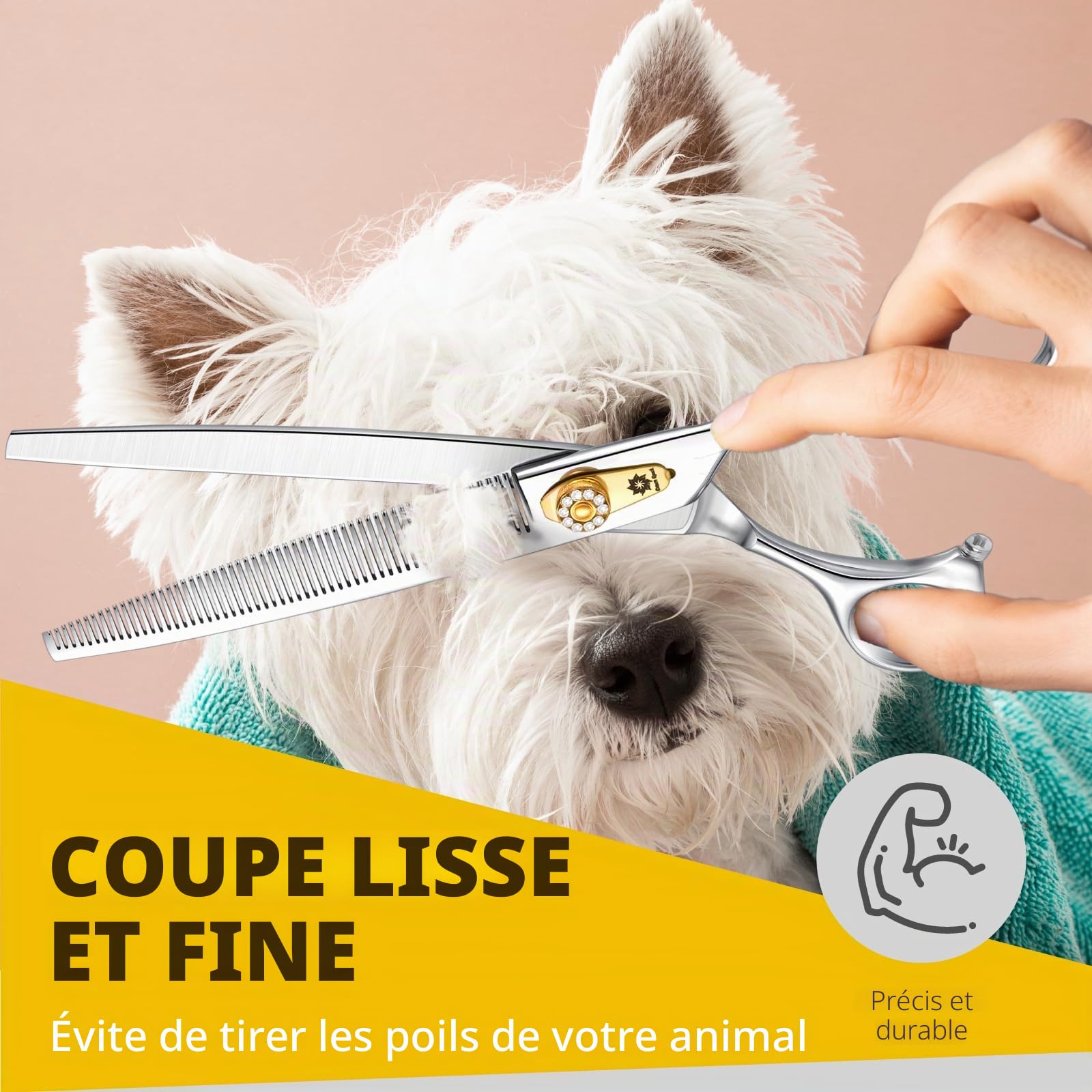 Dream Reach Ciseaux à effiler 8 pouces Ciseaux pour chiens - Ciseaux pour chiens avec poignée ergonomique,440C acier inoxydable Ciseaux pour fourrure 30-35% taux d'amincissement