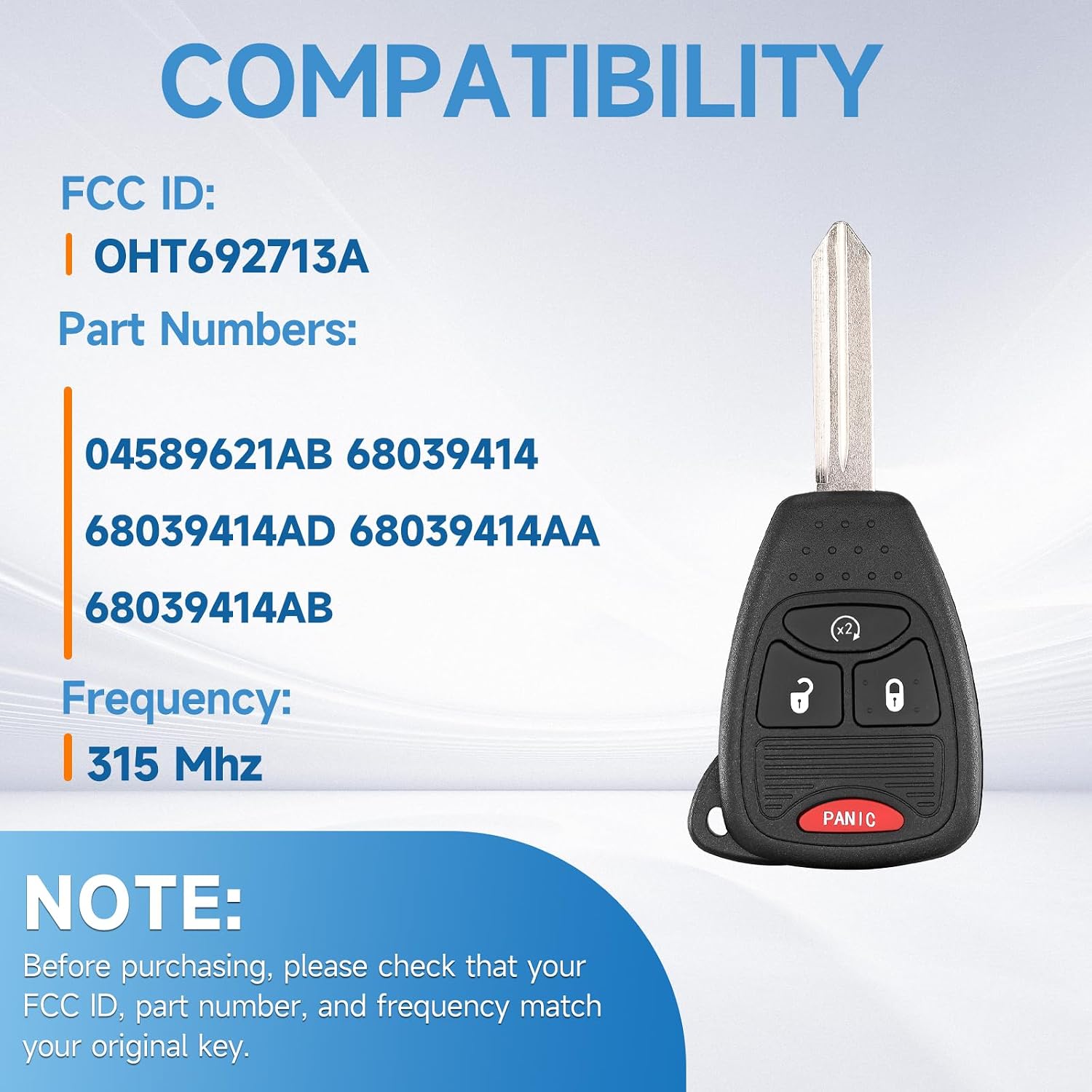 Key Fob Replacement Fits for Jeep Wrangler 2009 2010 2011 2012 2013 2014 2015 2016 2017 2018 Compass Patriot 2010-2017 Car Keyless Entry Remote OHT692713A