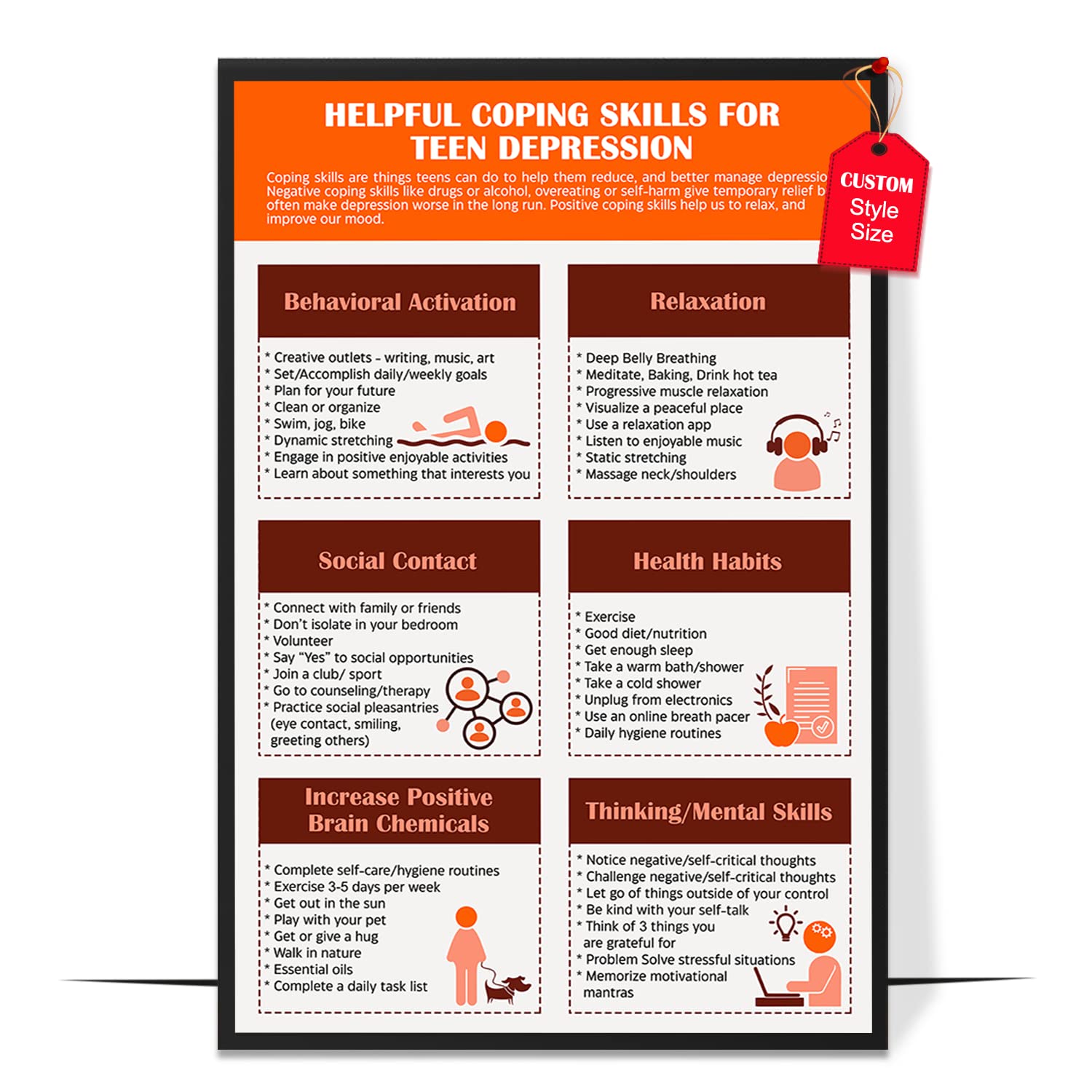 Amazon.com: LOLUIS Depression Coping Skills Poster, Depression Awareness  Posters, Therapist Office Decor for Teens (Custom Style & Size, 1.3  Depression Coping Skills for Teens): Posters & Prints