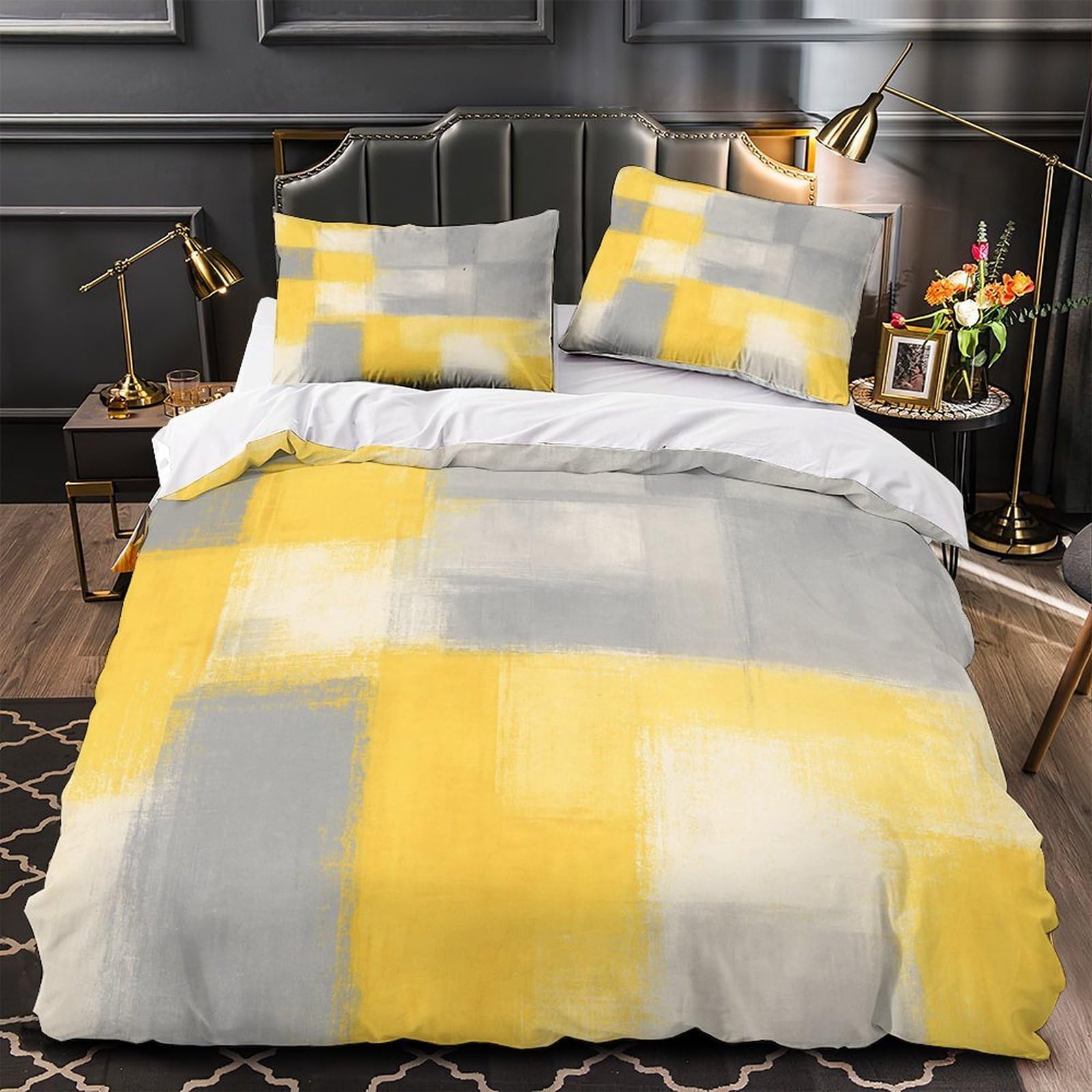 Housse de couette 3D géométrique 260x220cm avec 2 taies d'oreiller pour lit Super King