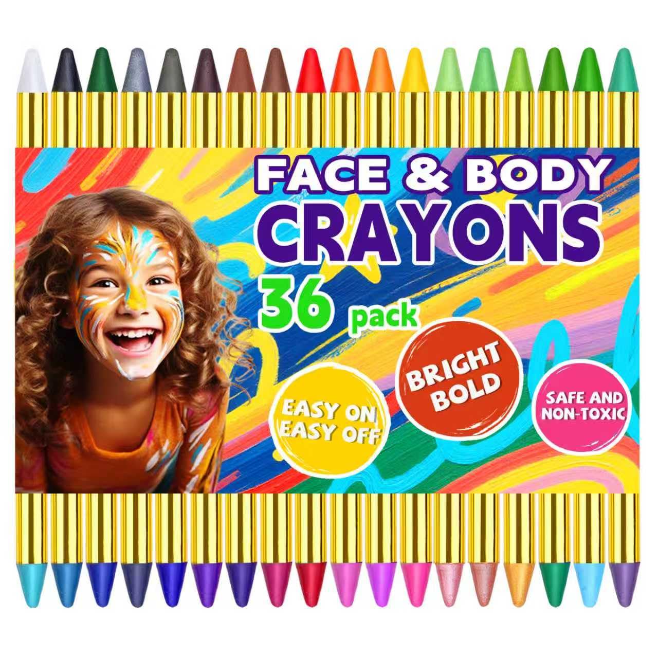 Face Paint, 36 Kids Face Paint Sticks, Professtional Face Painting Kit for Kids, 6 Fluorescent + 6 Metallic + 24 Classic Color, Non-Toxic & Washable