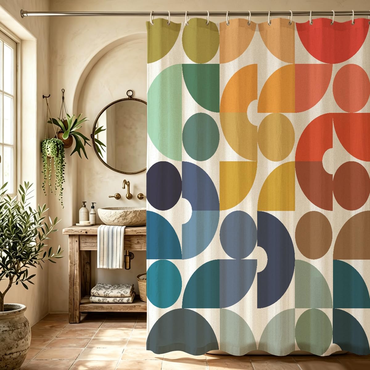 zokyer Linen Kids Shower Curtain, Colorful Abstract, 72x72 Inch, 12 Hooks