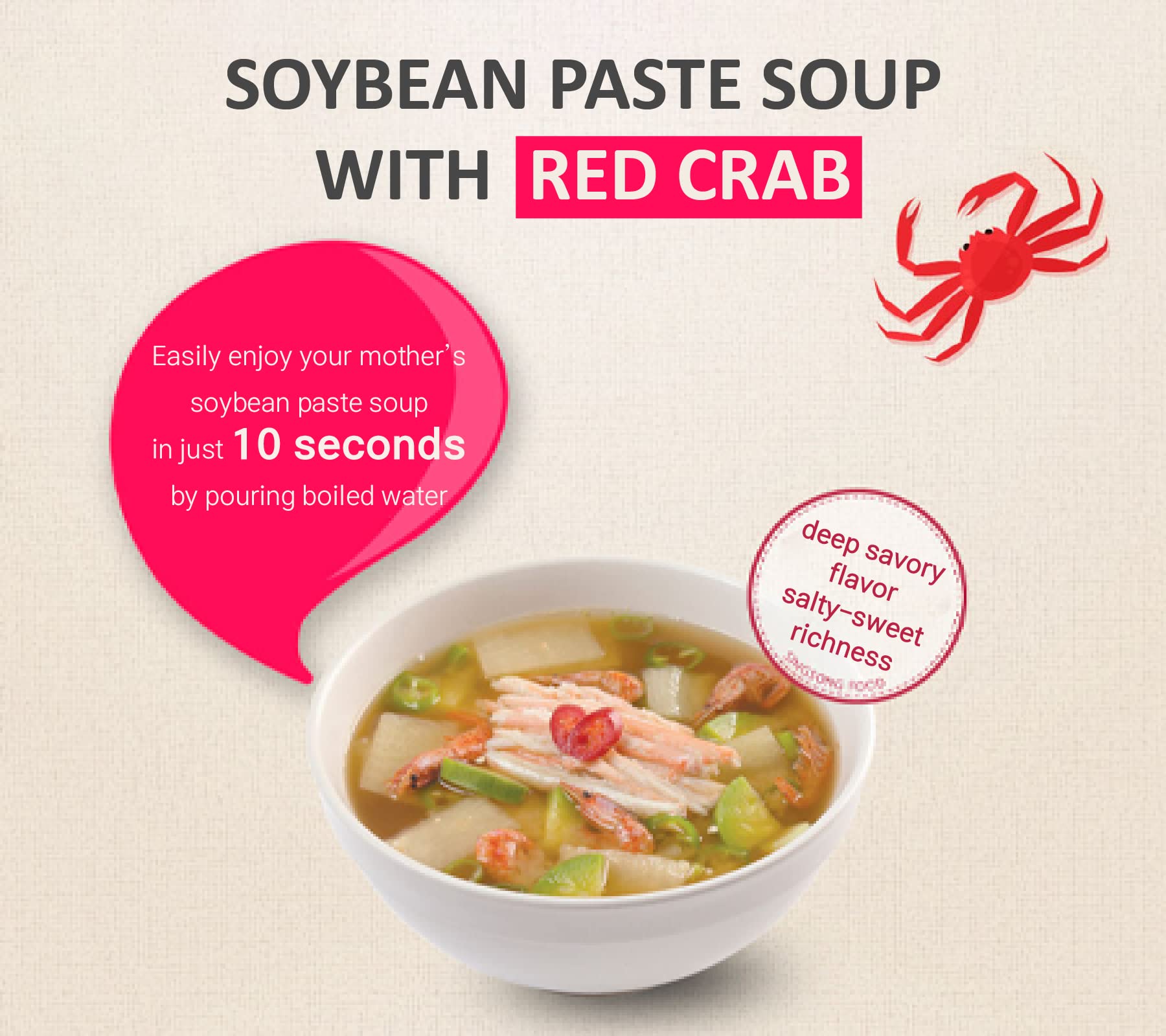 Korean Instant Cabbage & Red Crab Soybean Freeze-Dried Soup 10 packs (Cabbage Block 5 Pack + Red Crab Block 5 Pack) 3.53 oz (100g)