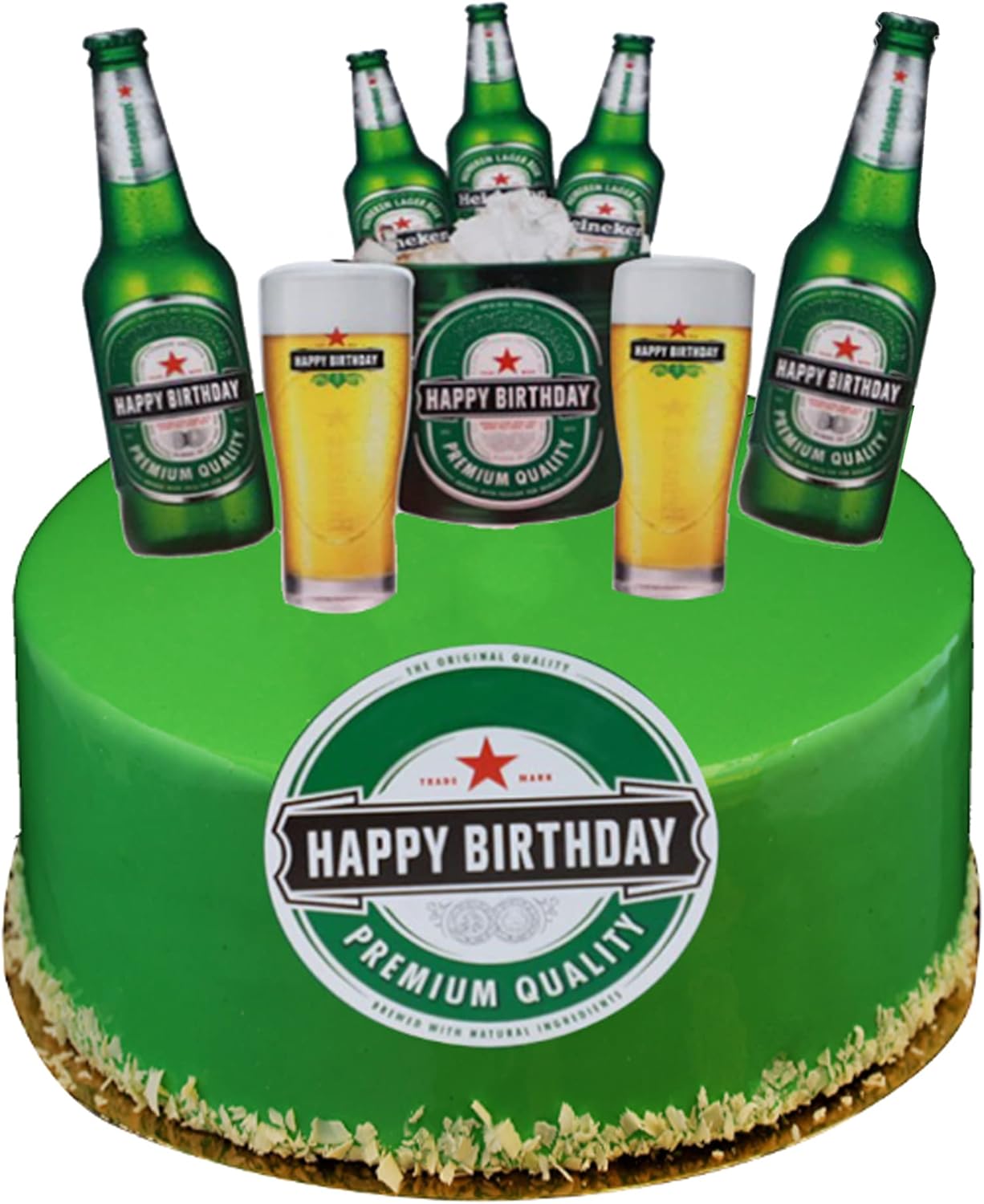 6 piezas de decoración de pastel de cerveza de feliz cumpleaños, decoración verde de feliz cumpleaños para cervezas, fiesta temática, club, evento,