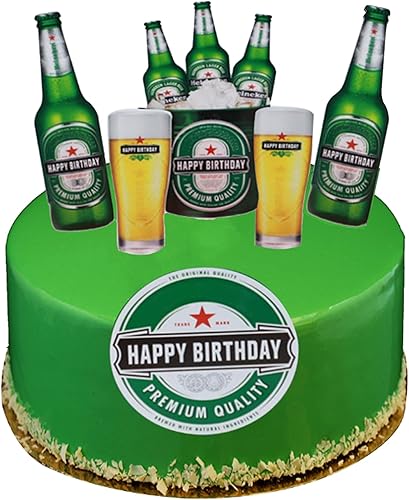 6 piezas de decoración de pastel de cerveza de feliz cumpleaños, decoración verde de feliz cumpleaños para cervezas, fiesta temática, club, evento,