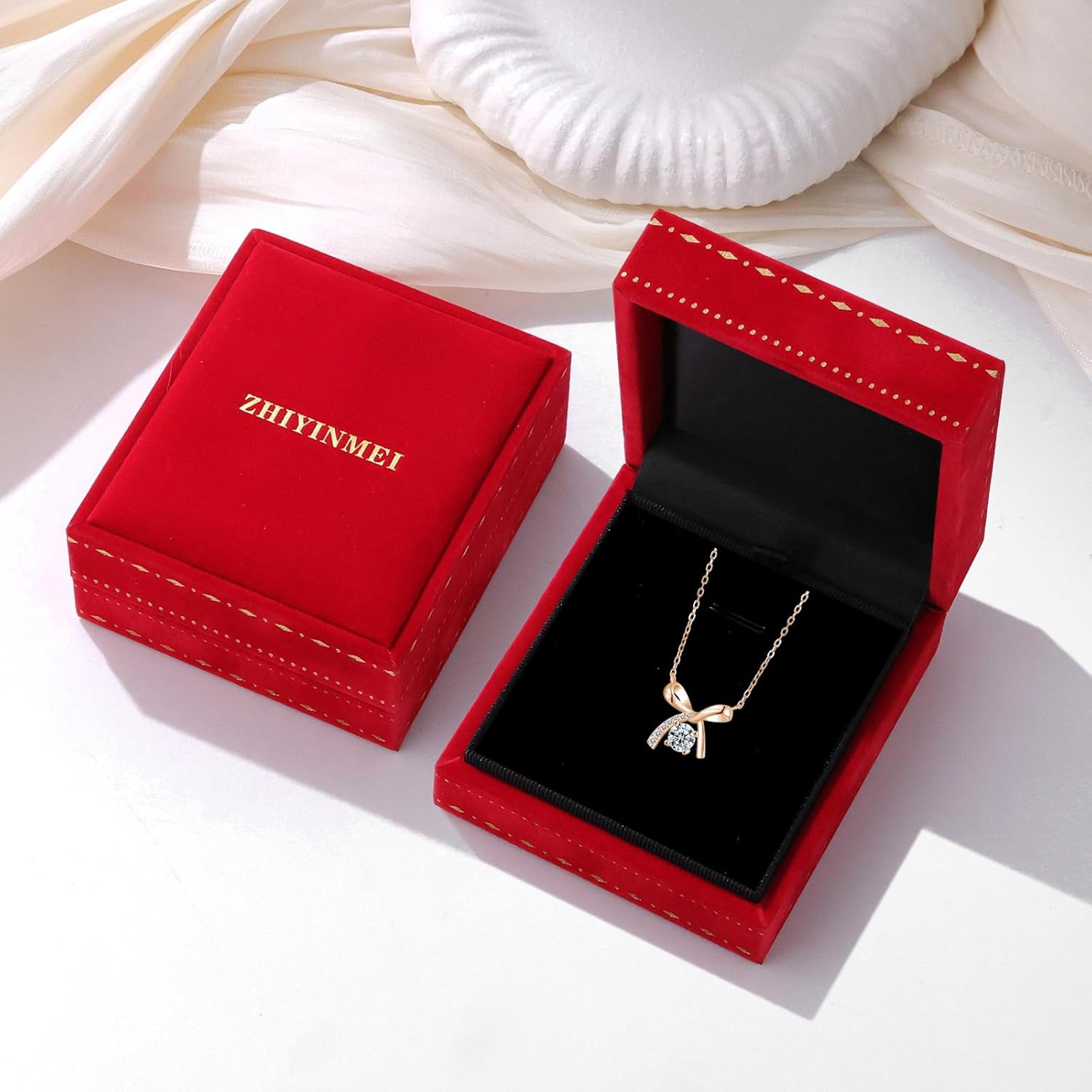 Sterling Silver Necklaces for Women, Cubic Zirconia Pendant Necklaces with Bow, Heart, Teardrop Designs, Rose Gold & Silver Plated Dainty Necklaces for Gift, Fashion Jewelry for Daily Wear