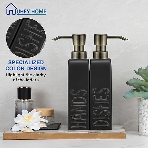 Miniatura 2 de Juego de dispensador de jabón de cerámica para baño, paquete de 2 unidades, dispensador de jabón para platos y jabón de manos recargable para