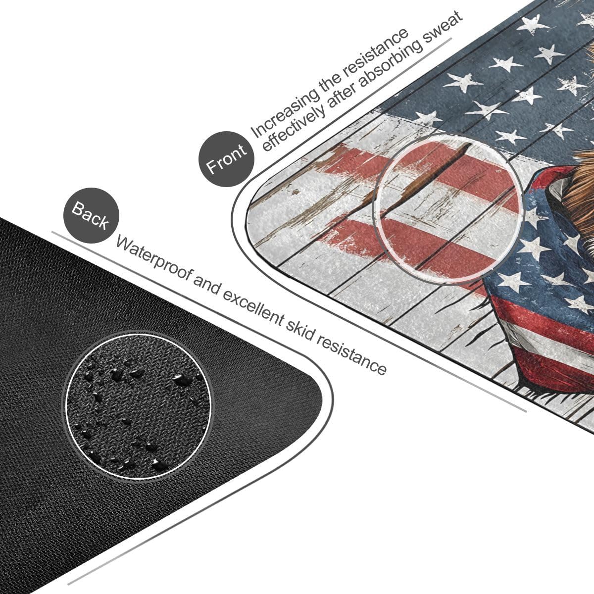 ALAZA Highland Cow USA Flag Yoga Mat Non Slip Fitness Exercise Mat, Workout Mat for Yoga, Pilates and Floor Exercises