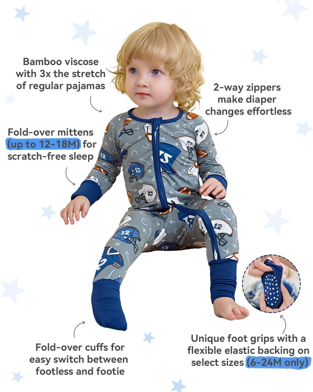 babee Reshinee Bamboo Viscose Baby Convertible Footie Pajama, Sleep & Play Footed Zipper Pajamas for Baby Boys & Girls