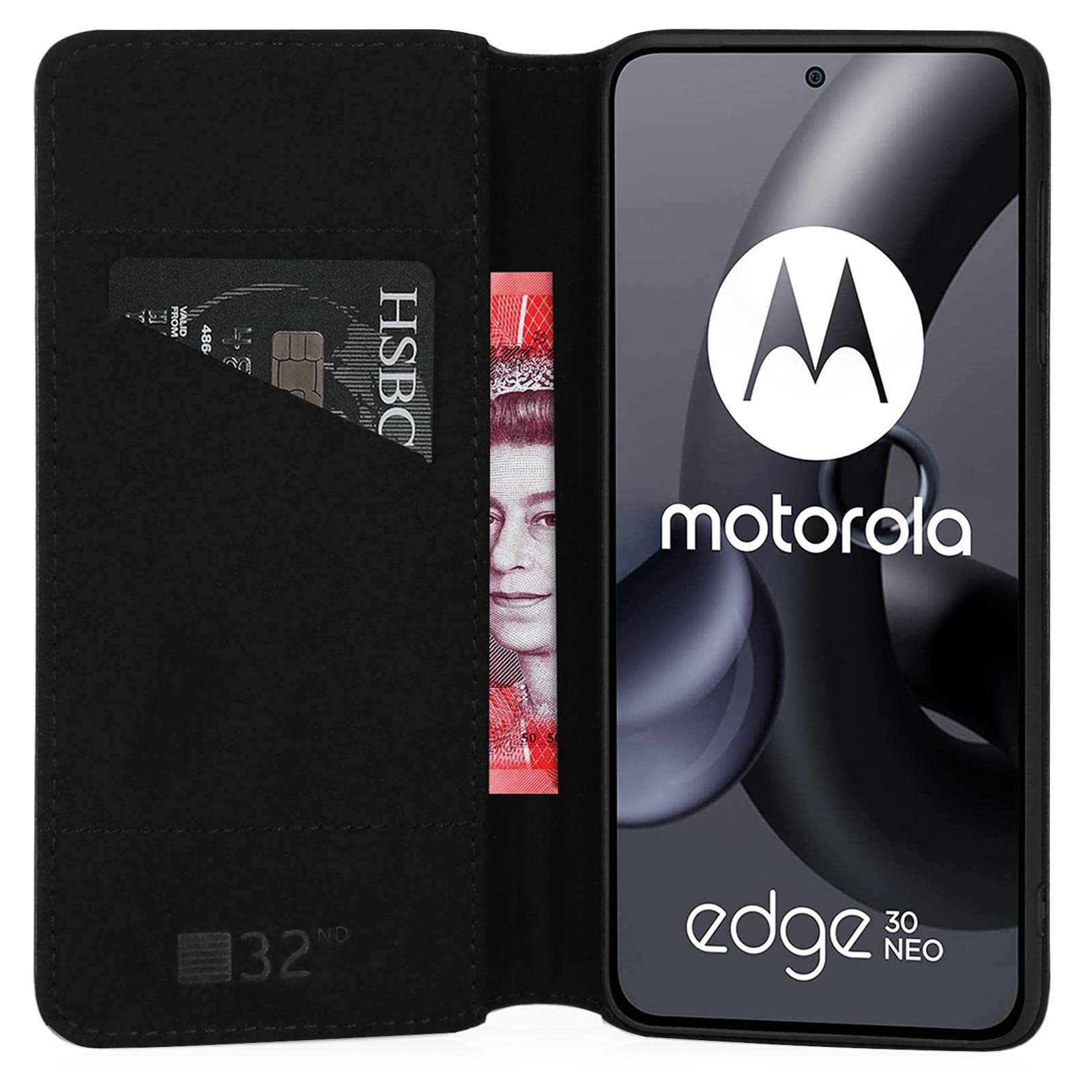 32nd Custodia Portafoglio In Vera Pelle Per Motorola Moto Edge 20 Lite - Serie Classica 2.0, Colore Melanzana, Con Slot E Supporto