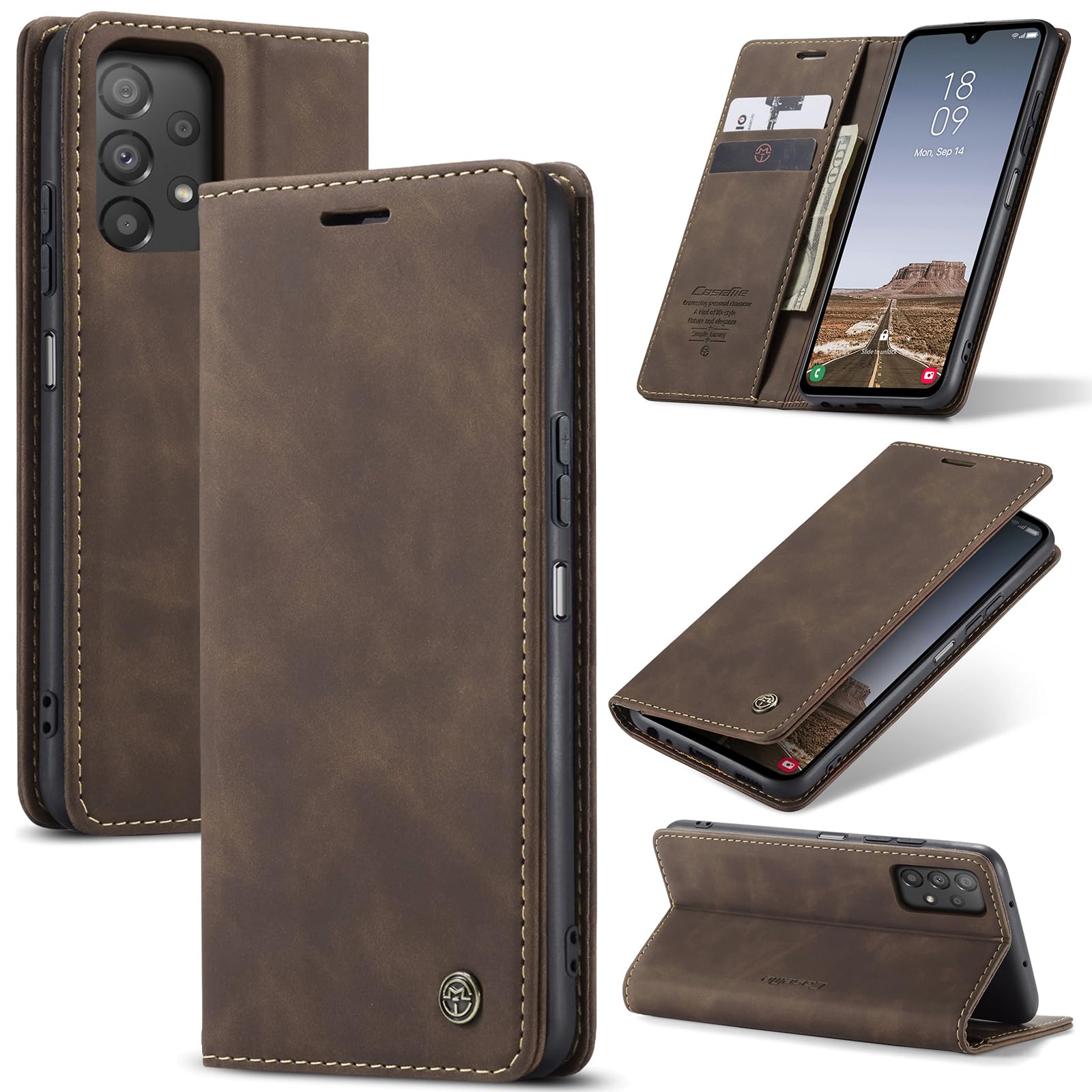 Azororo Cover per Samsung Galaxy A33 5G, Premium PU Pelle Custodia, Magnetica Carta Fessura Portafoglio Case, Flip Cavalletto Custodia per Samsung Galaxy A33 - Caffè