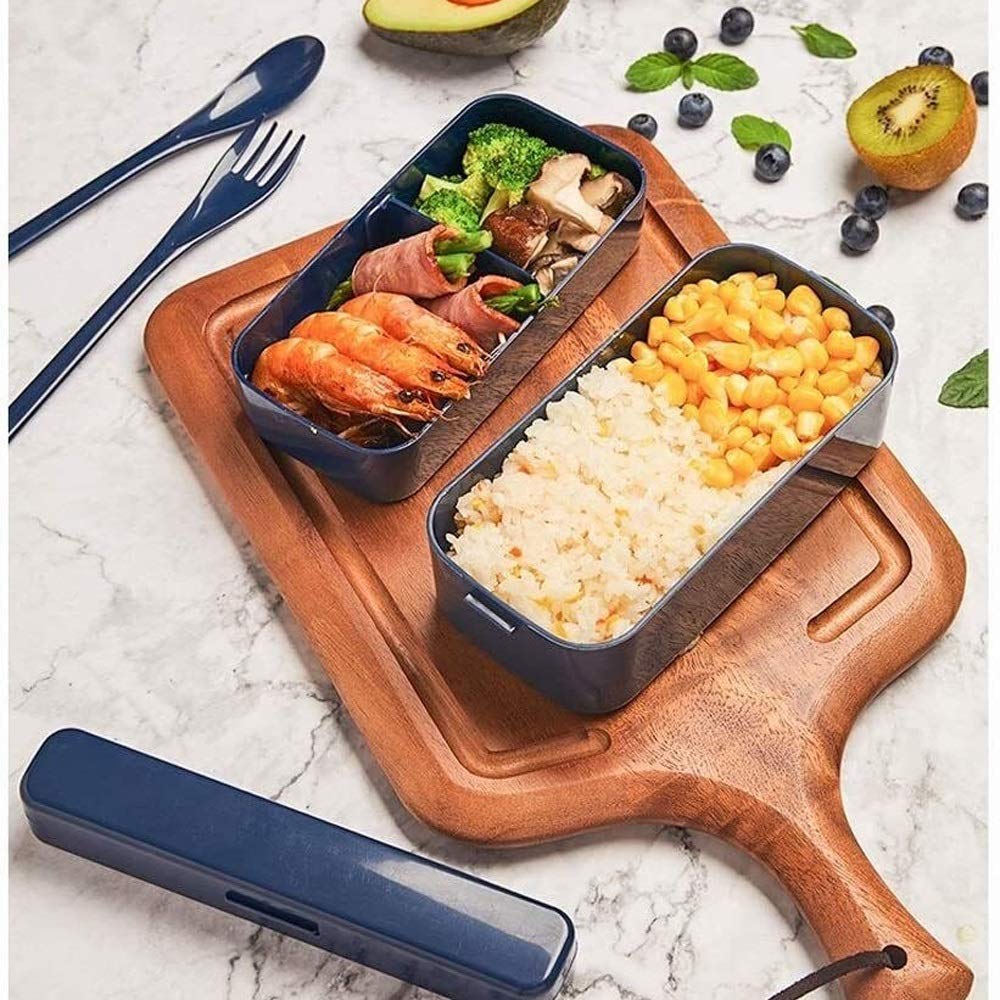 es Lunch Box Set da 4 Pezzi, 3 Scomparti ermetici, Include Posate, Barattolo per zuppa e Borsa per Il Pranzo