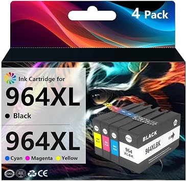 964XL Ink Cartridges Compatible for HP 964 XLInk Cartridge Compatible for HP OfficeJet Pro 9010 9020 9015 9019 9025 Printers 1 Black, 1 Cyan, 1 Magenta, 1 Yellow