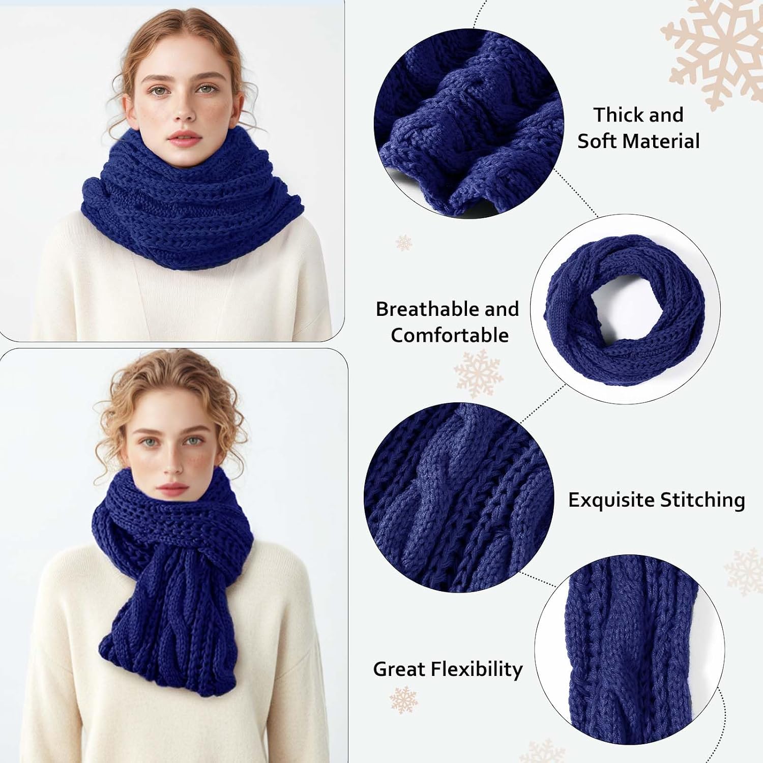 Winter Beanie Hat Scarf Gloves Set, Thick Knit Skull Cap Touch Screen Gloves Neck Scarf for Women Men image 4