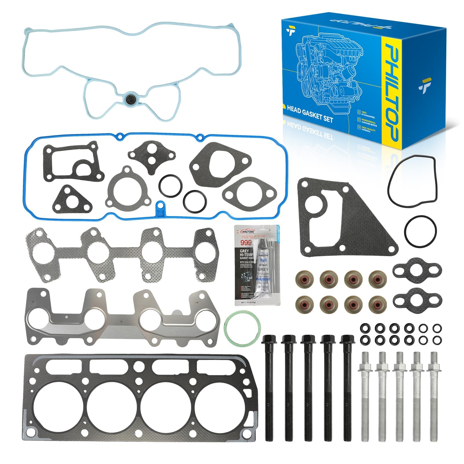 PHILTOP HS9170PT-1 Head Gasket Set Fit for 1998-2003 S10 2.2L, 1998-2002 Cavalier, 1998-2003 Sonoma 2.2L, 1998-2002 Sunfire 2.2L, Cylinder Head Gasket Kits with Bolts