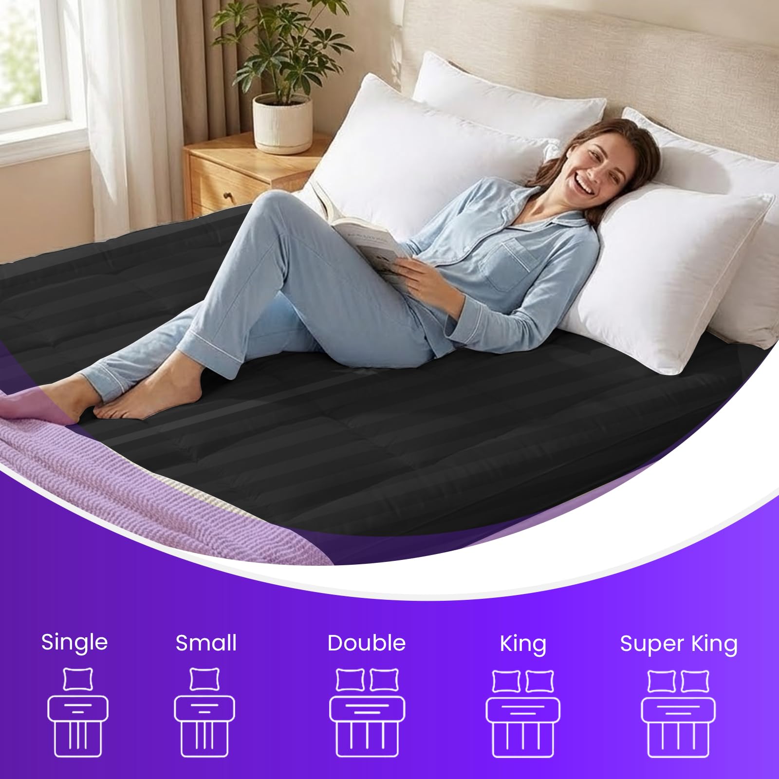 Linens World Mattress Topper Double Bed 10cm Thick, Quilted Super Soft Microfiber Topper, 1200GSM Anti-Allergy Fiber Fill, Washable with Strong Elastic Straps for Extra Comfort (137×190cm) — view 16