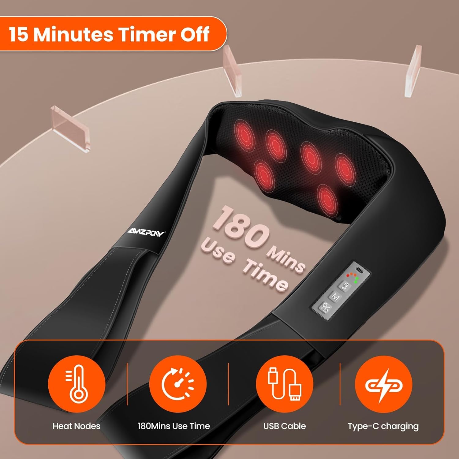 AMZPONY® Cordless Neck Massager for Pain Relief Deep Tissue, Rechargeable Shiatsu Neck and Back Massager with Heat Kneading Shoulder Massage for Body Muscle Pain Relief,Gifts for Dad Mom Friends - Image 5