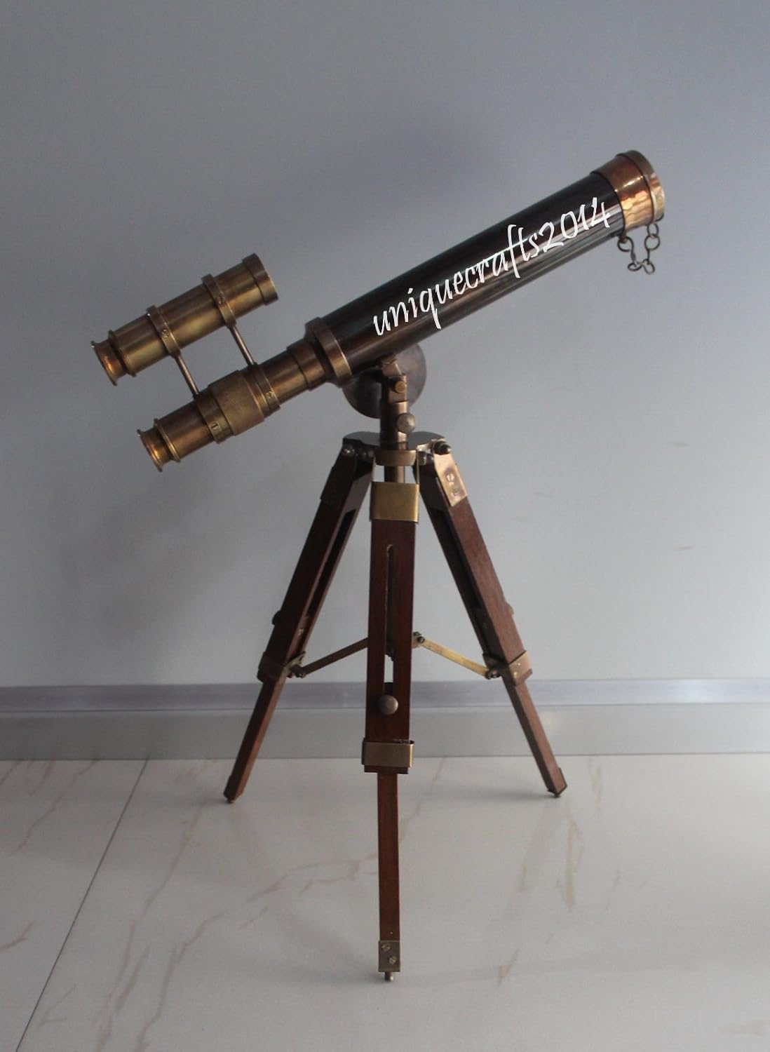 Antique Brass Telescope 14" Vintage Marine W/Wooden Tripod Stand Item B