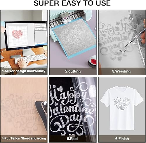 Miniatura 4 de HTVRONT Rollo de vinilo HTV con purpurina plateada, 12 x 15 pies, vinilo de transferencia de calor con purpurina plateada para camisas, vinilo para