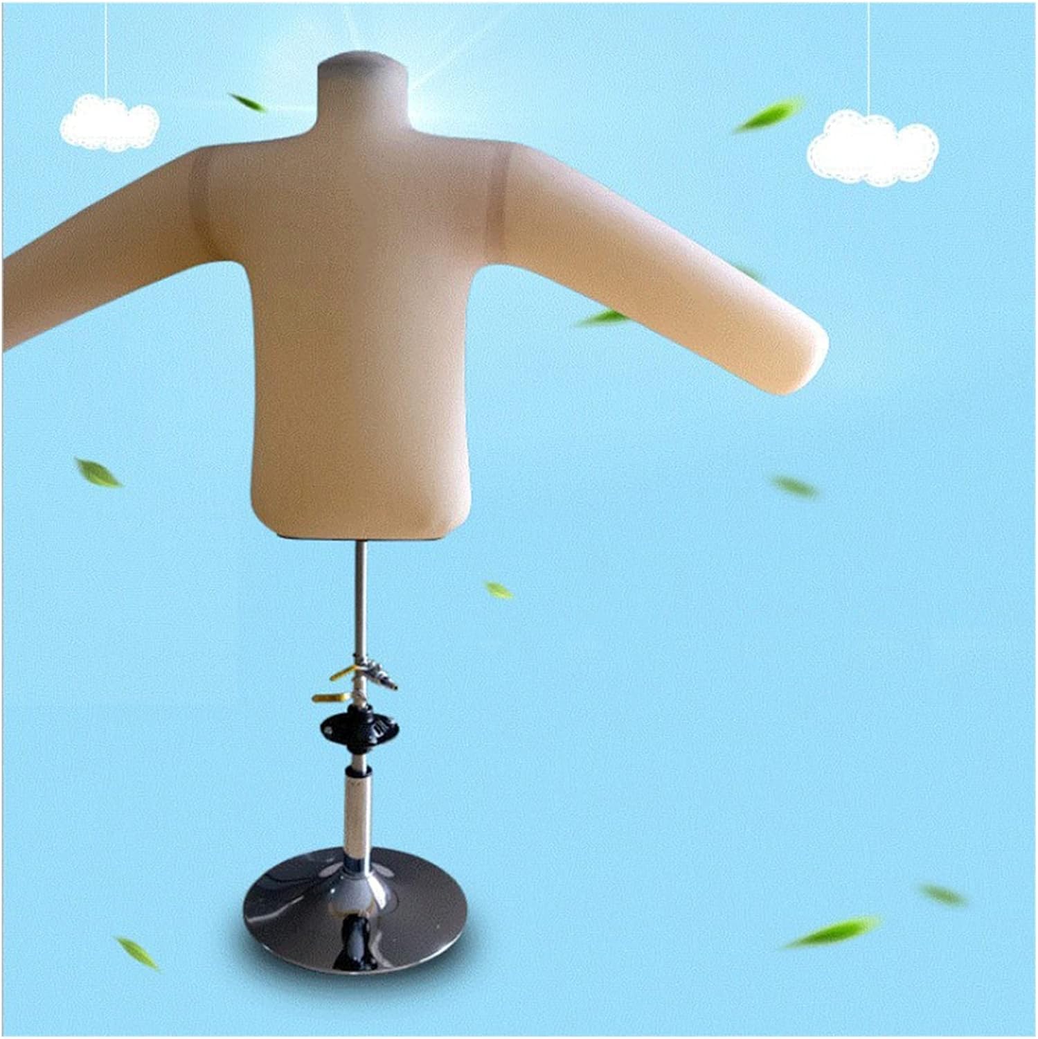 Inflated Mannequin, Rubber 3D Model Hangers for Clothing Maintenance, PU Jacket Dress Form for Clothing Store Window Display Rack, Adjust Height ，White-M