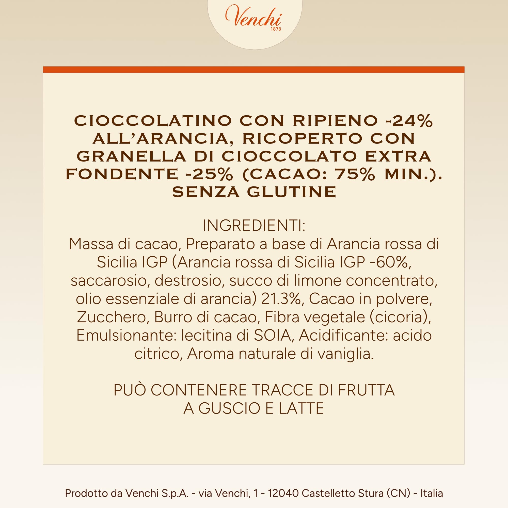 Venchi - Chocoviar Arancia - Cioccolatino Extra Fondente con Ripieno all'Arancia Rossa, 1 kg - Senza Glutine - Vegano