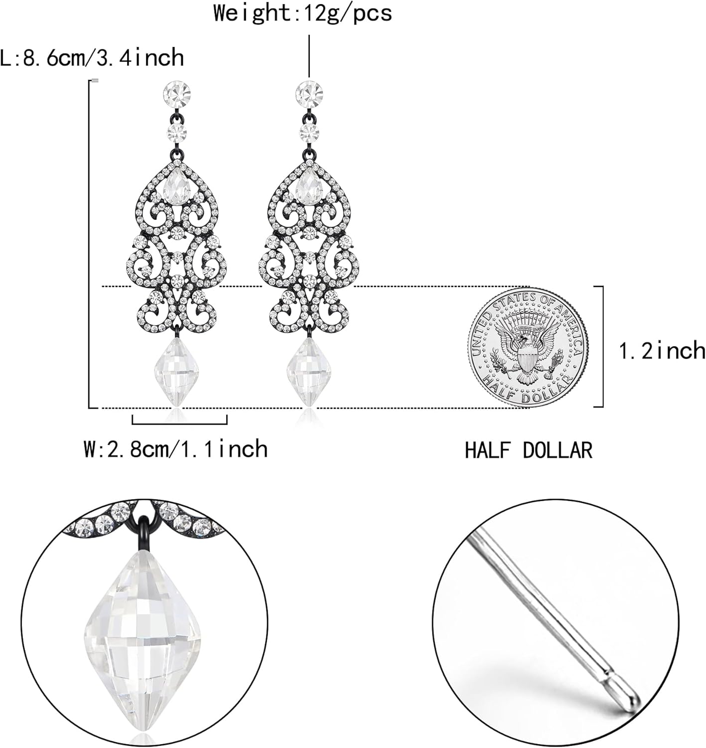Flyonce Rhinestone Crystal Wedding Art Deco Floral Chandelier Dangle Earrings for Women - Image 5