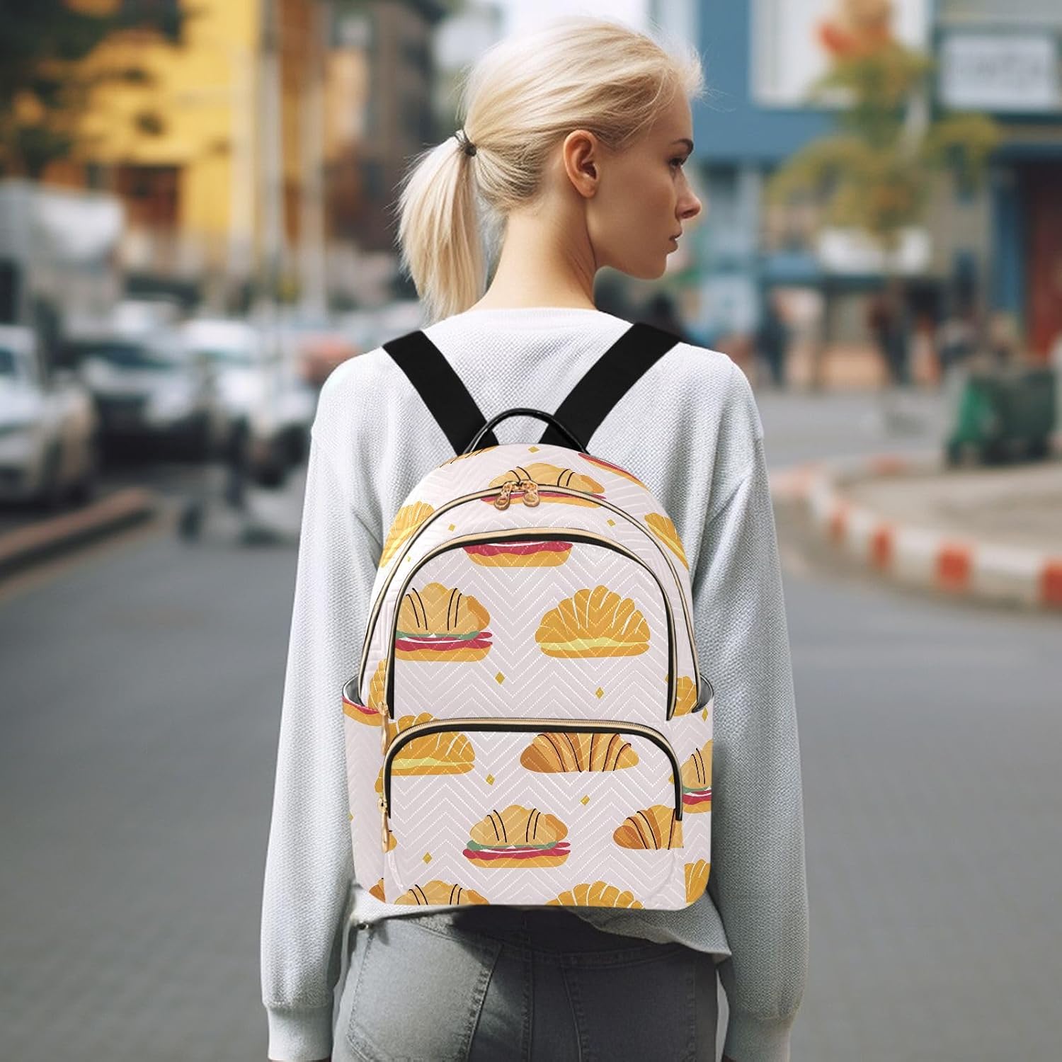 Butter Bread Print Backpack Purse for Women Shoulder Bag Fashion Daypack Ladies Handbag Lightweight Travel Bag Rucksack