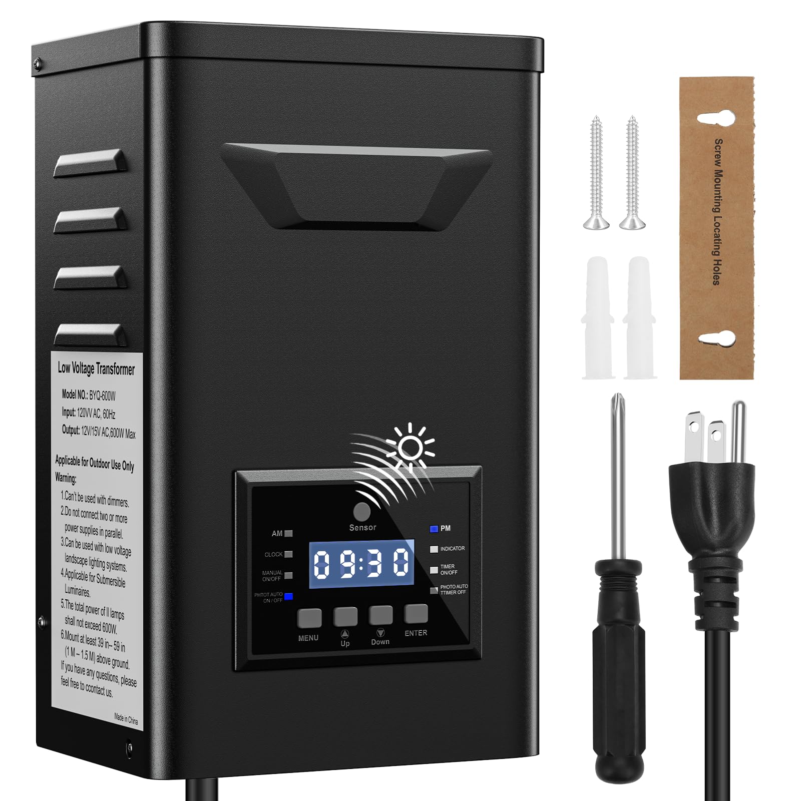 Photo 1 of 600W Low Voltage Landscape Transformer, 120V to 12V/15VAC Stainless Steel Outdoor Landscape Transformer, Timer & Photocell, Weatherproof for Outdoor Landscape Lights,Yard Lights,Garden Lights