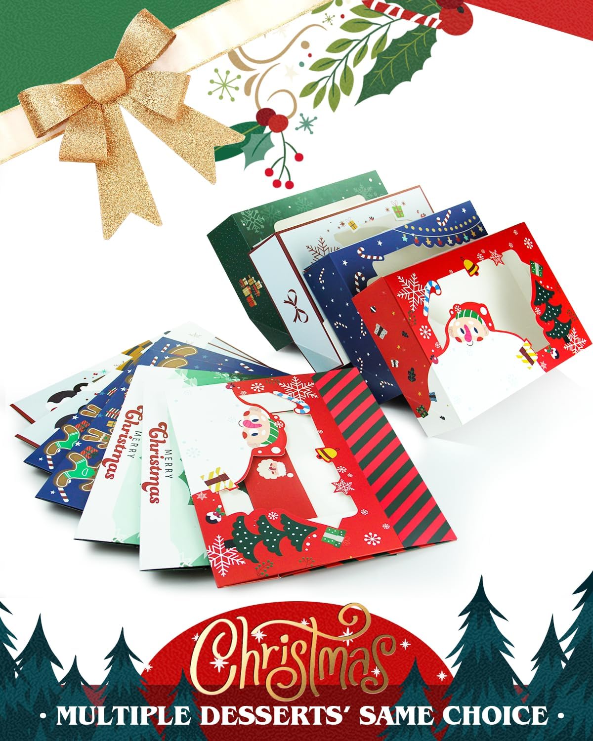 qiqee Scatola per biscotti di Natale con finestra, 30,5 x 20,3 x 6,3 cm, 12 confezioni Auto-pop up Due usi Un secondo pieghevole per pasticceria biscotto scatola da forno per imballaggio