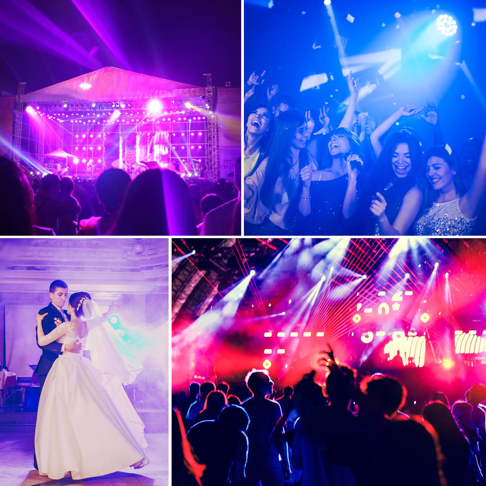 RGBWA UV Focos Par LED 200W, 18 LED Luces Escenario con D MX 7/10CH y Modo Estroboscópico, Luz DJ Profesionales para Discoteca Bar Fiesta Bodas Espectáculos Navidad Halloween