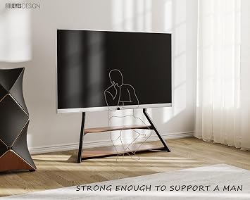 FITUEYES Large TV Floor Stand for 75 77 85 86 90 100 Inch TVs, Heavy Duty TV Stand Mount with Large Wood Entertainment Shelf, Modern Living Room Television Stands, Up to 187 lbs, Eiffel Series