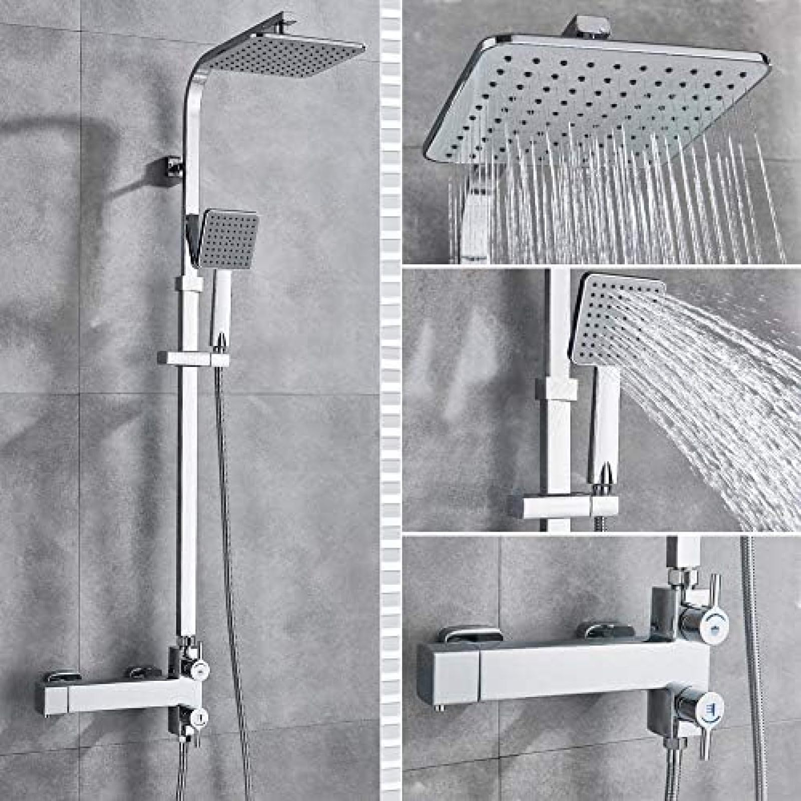 GLJTUO Shower system, Rainfall Shower Faucet Set 8 Inch Round Handheld Shower Head Antique Brass With Bookshelf