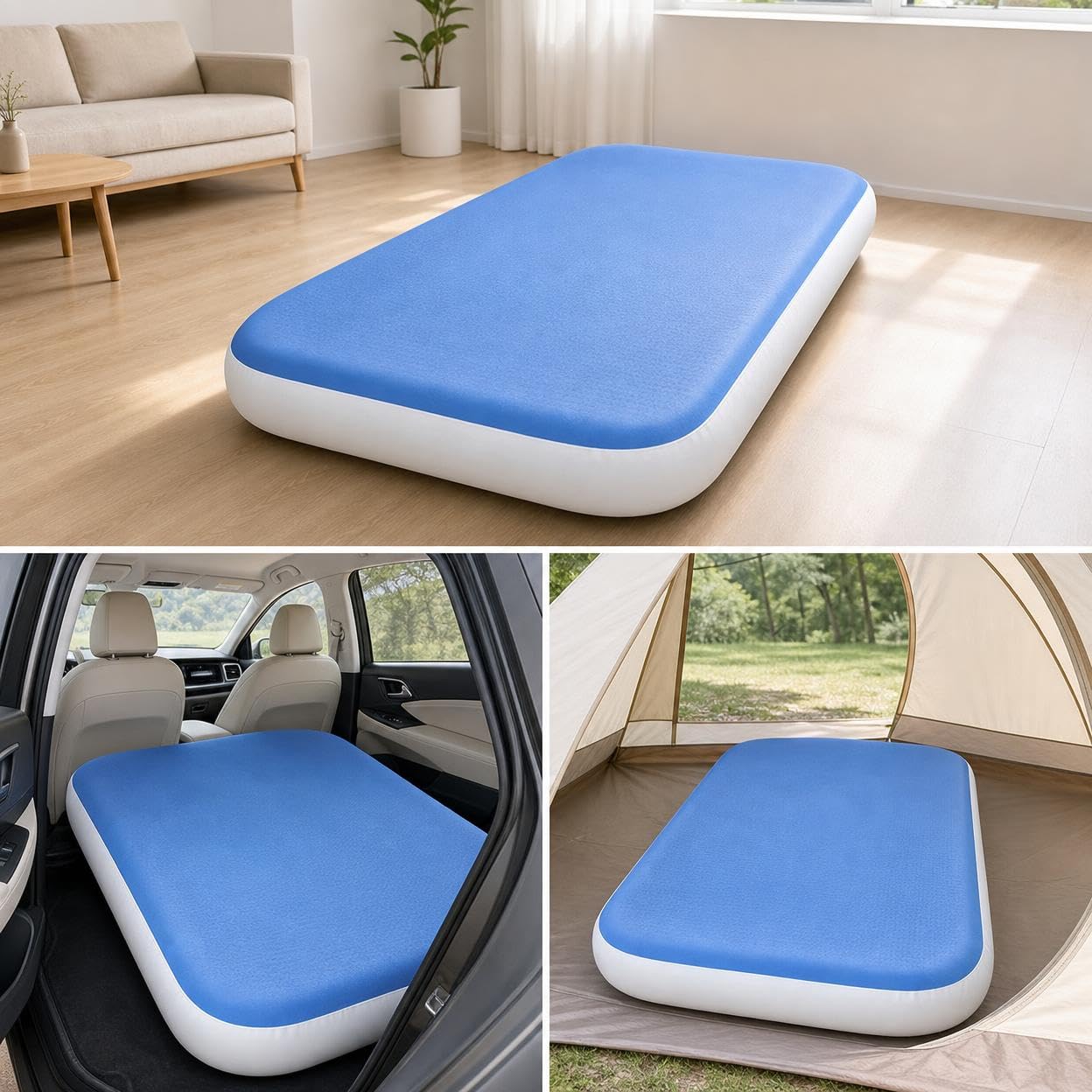 Colchón Hinchable Individual para Camping, Colchoneta Inflable Portátil con Bomba de Pie, Esterilla Hinchable Resistente para al Aire Libre