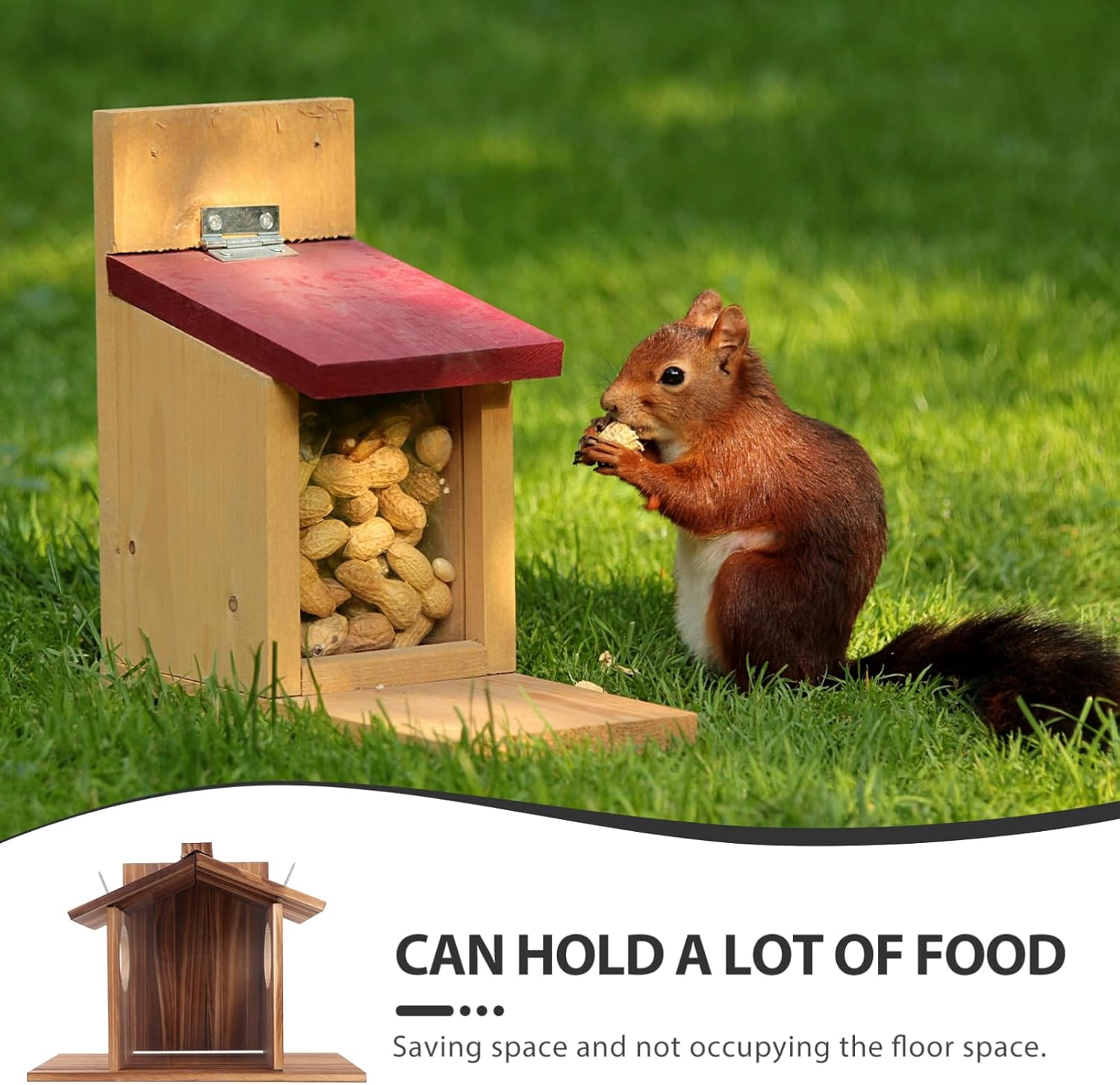 Wooden Squirrel Feeder for Garden Outdoor Hamster Food Box Storage Holder Design for Weather Easy to Clean and Refill Attracts Backyard Squirrels