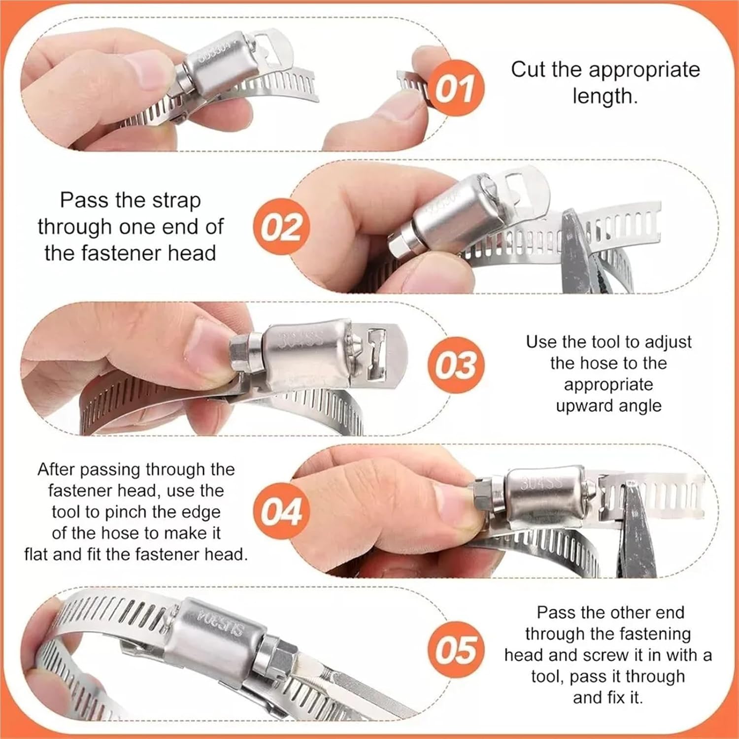 4PCS 11.5FT Adjustable Large Hose Clamps Stainless Steel Clamp With 8 Fasteners Adjustable Worm Gear Hose Accessories