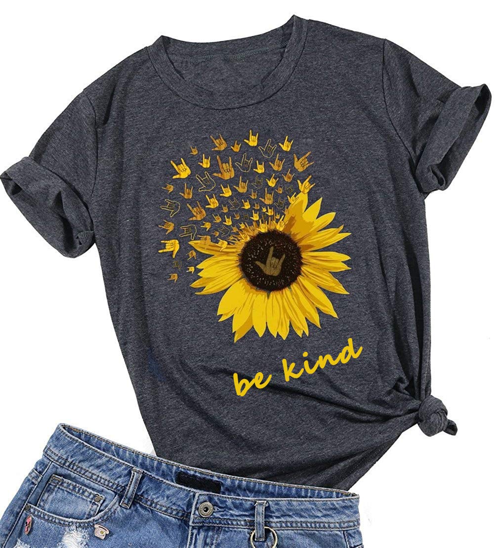 Be Kind T Shirts Women Sunflower Graphic Blessed Shirt Funny Inspirational Teen Girls Tees Tops