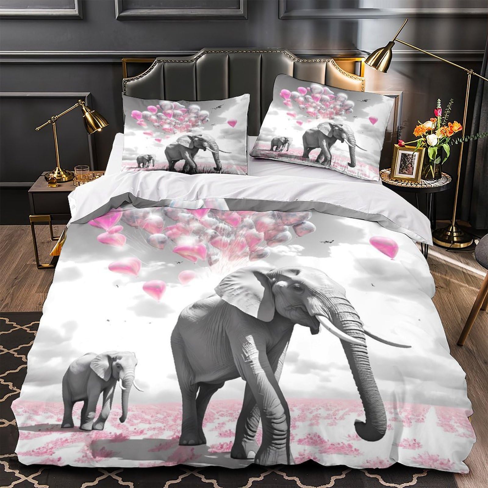 Parure de Lit éléphant 3D Anti-Plis et Facile à Fermer 200x200