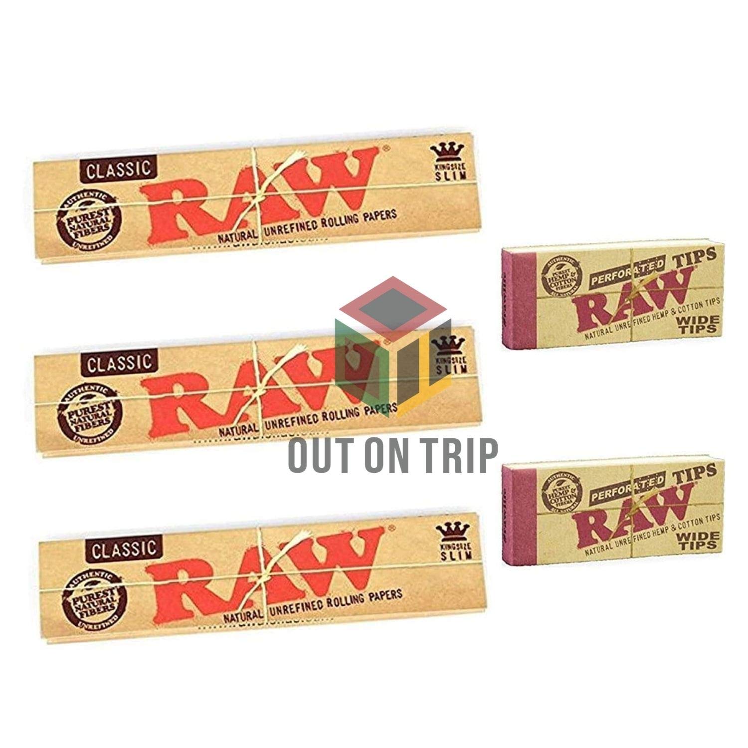Pack of 3 Raw Premium Classic Rolling Papers with 2 Raw filter tip/roach booklets| Set of 5