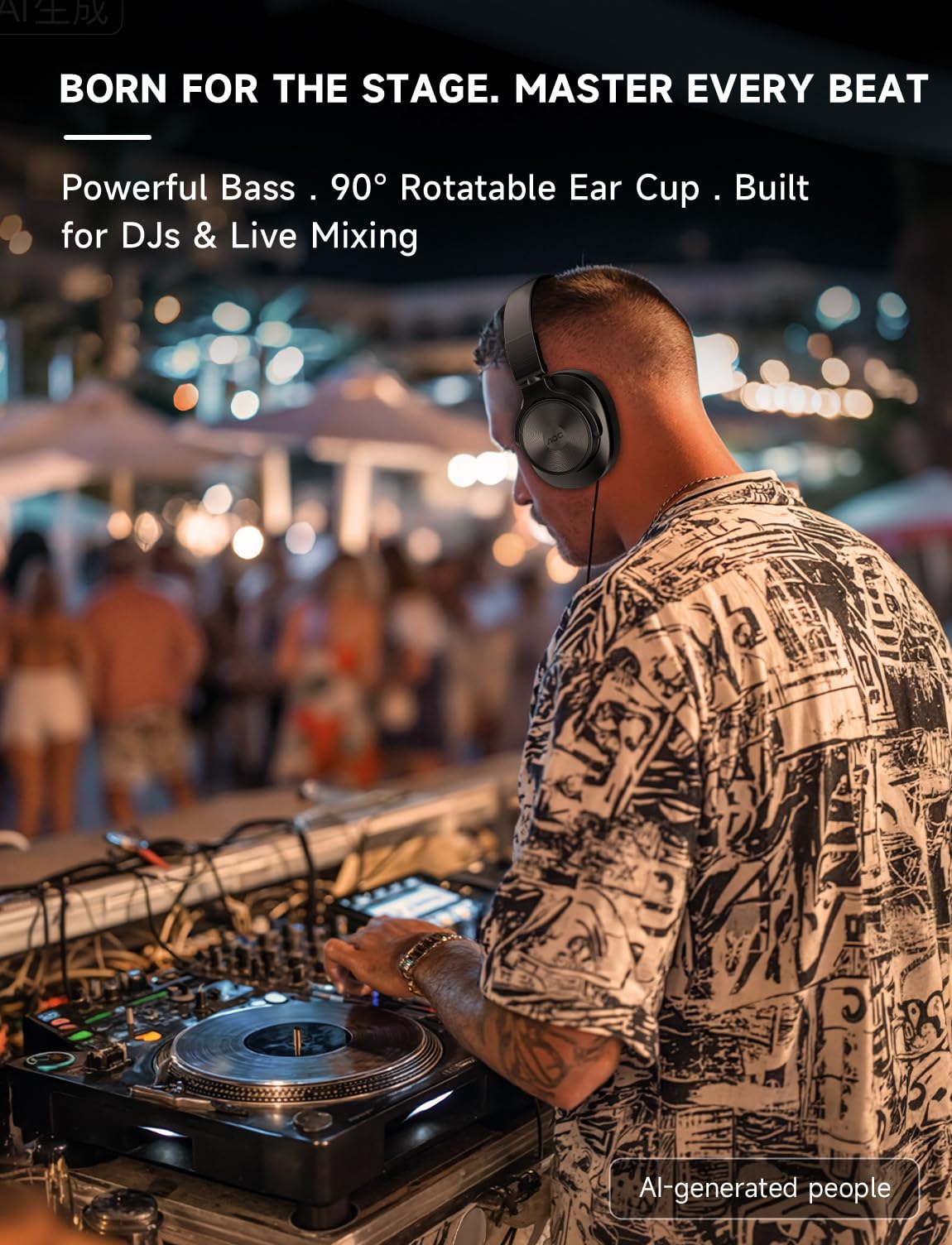 AOC Auriculares con cable, auriculares para monitor de estudio DJ con 72 horas de reproducción, conector de 3,5 mm/6,35 mm, cable en espiral desmontable para mezclar, grabar, podcast, amplificador de