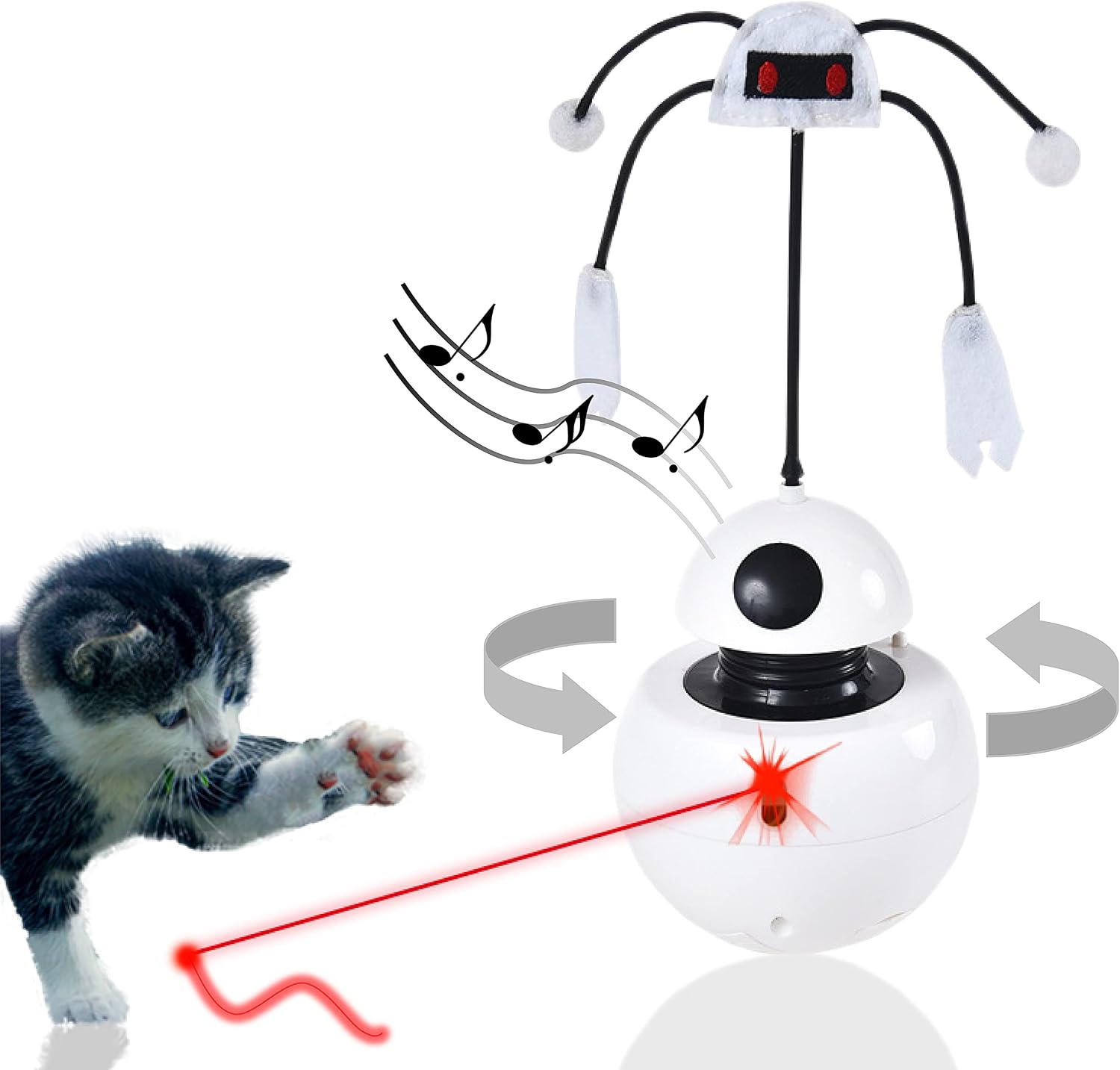 Petzinga 3 in 1 Automatic Interactive Cat ToyLaser Pointer 360 Degree Auto Rotating Feather Toy Sound Attraction Cats Kittens Battery…
