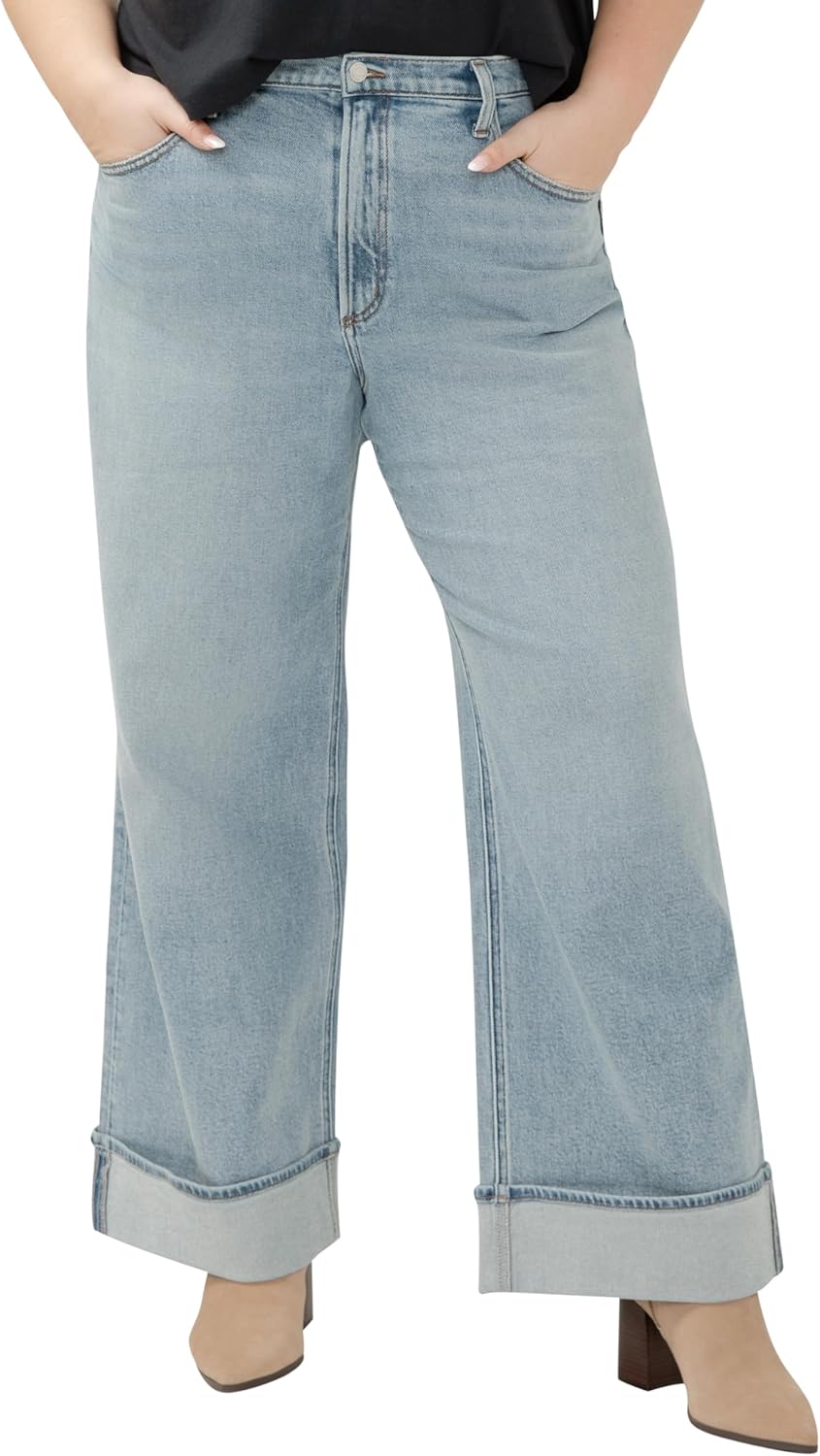 Silver Jeans Co. Womens Plus Size Highly Desirable High Rise Wide Leg Jeans